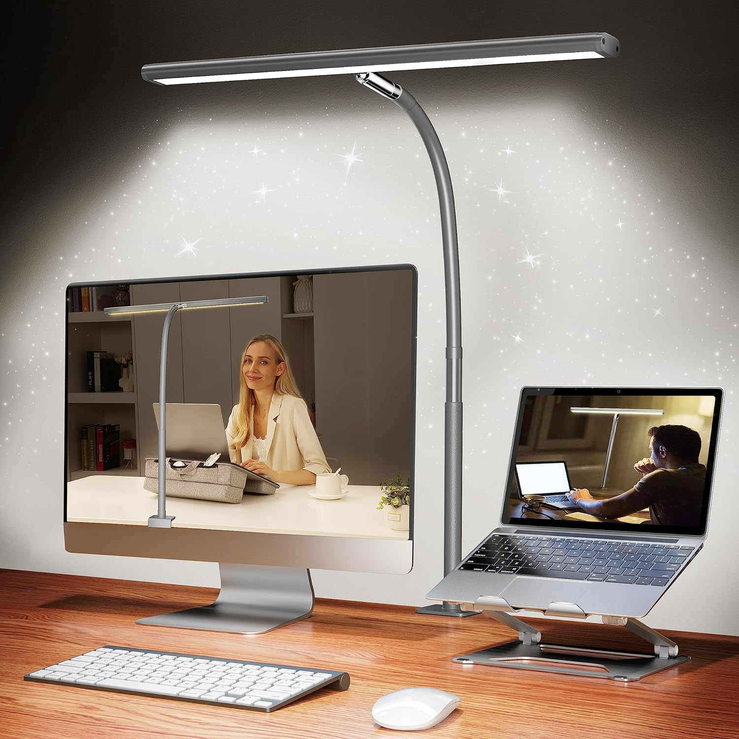 LED Desk Lamp for Office Home, Eye-Caring Desk Light with Stepless Dimming Adjustable Flexible Gooseneck, 10W USB Adapter Desk Lamp with Clamp for Reading, Study, Workbench (Black) - Medaid