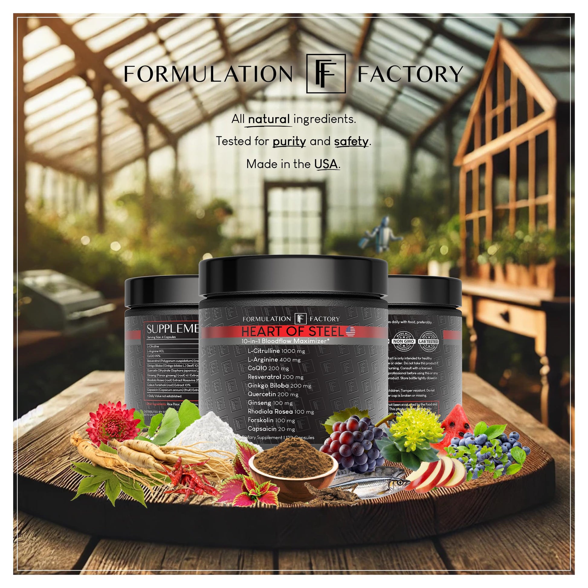 Formulation Factory Heart of Steel: 10-in-1 Metabolic Maximizer Nitric Oxide Supplement, Blood Pressure Support, L Arginine, L Citrulline Natural Pre-Workout: Energy Management 120 Count - Medaid International
