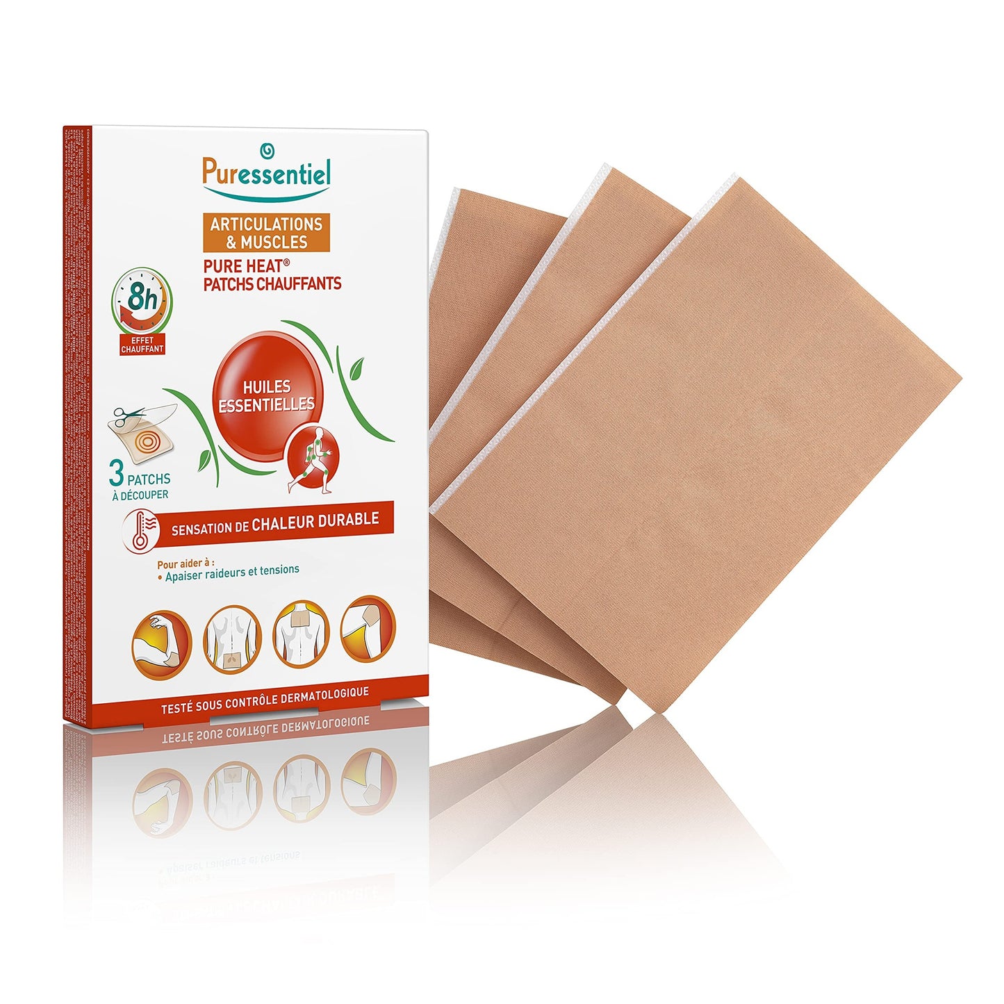 Puressentiel Muscles & Joints Heating Patches with 14 Essential Oils - Relieves Muscle Tension - 8 Hours Heating Action - Odorless, Comfortable and Adaptable - Epidermal Penetration - 3 Patches - Medaid International