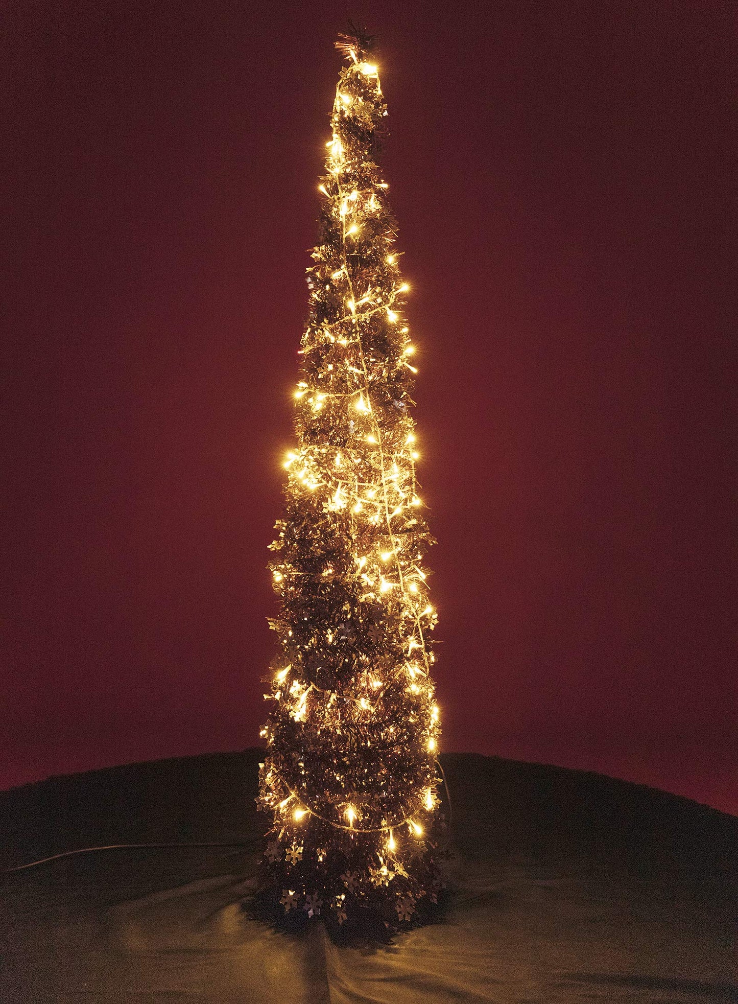 Pop-Up Artificial Christmas Tree with 100LED Lights,Collapsible Pencil Christmas Trees for Holiday Carnival Party Christmas Decorations (Red Wine) - Medaid International