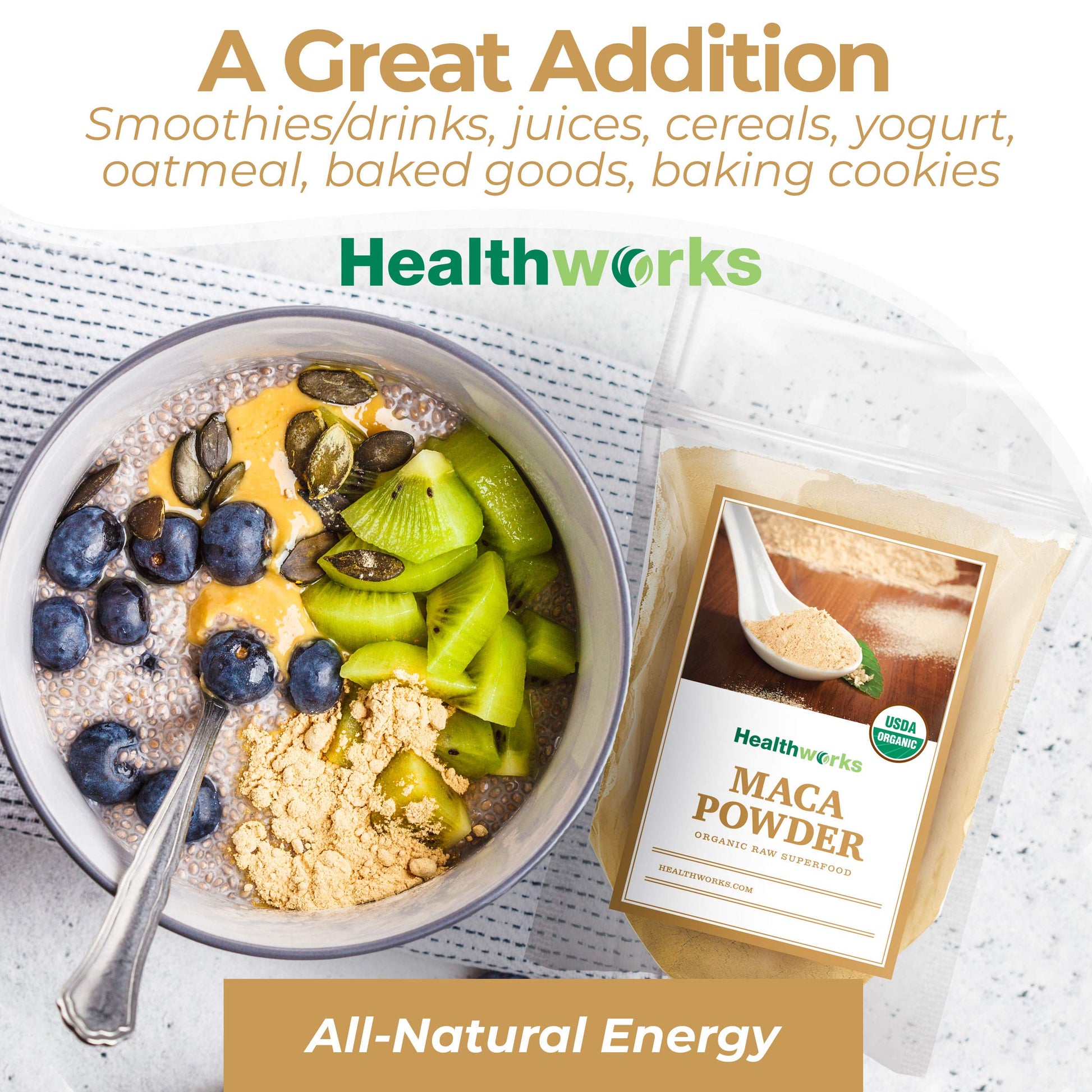 Healthworks Superfoods Organic Maca Powder Raw - 32 Oz / 2 Lbs - Certified Organic Flour Use - Keto, Vegan & Non-GMO - Premium Peruvian Origin - Breakfast, Smoothies, Baking & Coffee - Antioxidant - Medaid International
