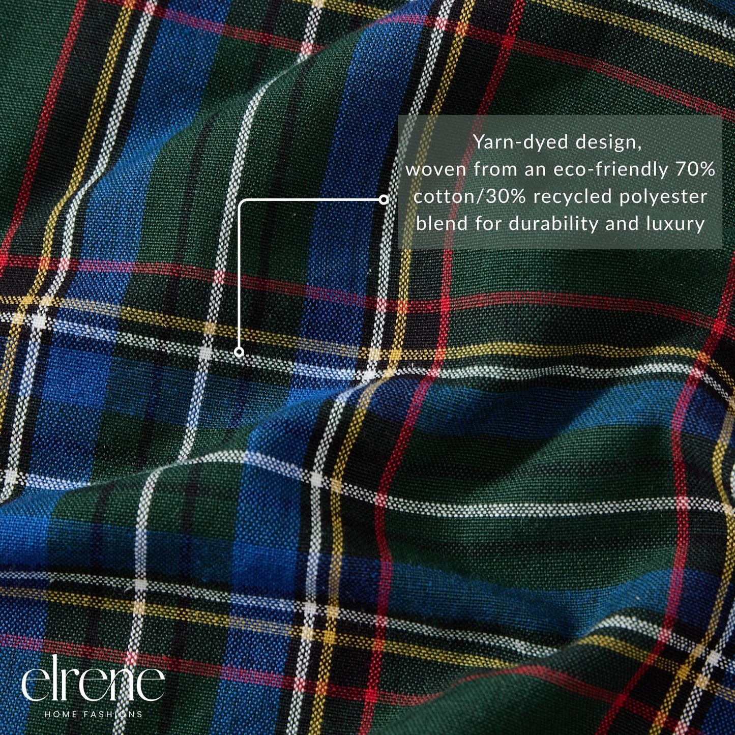 Elrene Home Fashions Stowe Tartan Plaid Cotton Blend Christmas Holiday Décor Tree Skirt, 48" Round, Green - Medaid International