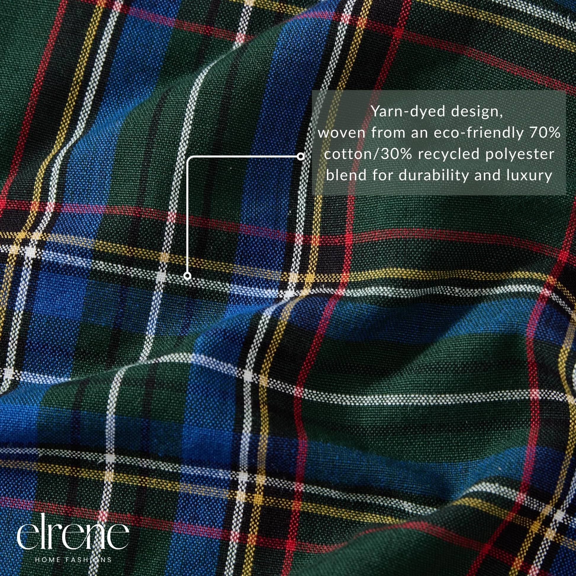 Elrene Home Fashions Stowe Tartan Plaid Cotton Blend Christmas Holiday Décor Tree Skirt, 48" Round, Green - Medaid International