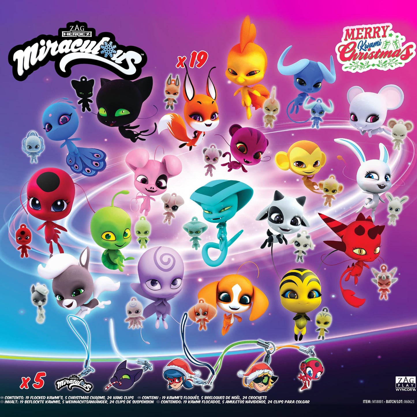 Miraculous Ladybug Ultimate Advent Kwami Calendar - 24 Days of Miniature Kwamis & EVA Seasonal Charms - Christmas Countdown Calendar with Hooks & Ribbons, Festive Collectible Toys for Kids Holiday Joy - Medaid International