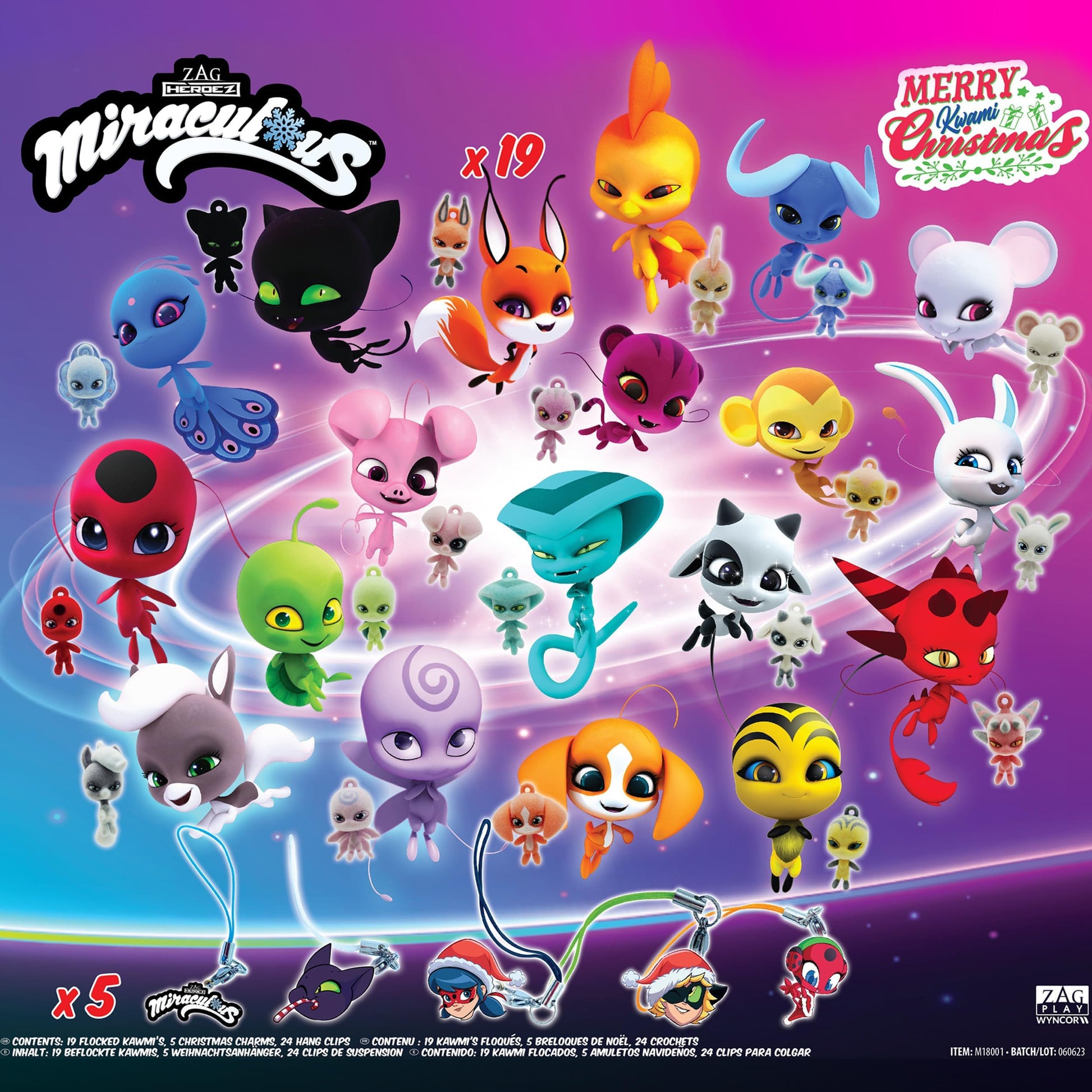 Miraculous Ladybug Ultimate Advent Kwami Calendar - 24 Days of Miniature Kwamis & EVA Seasonal Charms - Christmas Countdown Calendar with Hooks & Ribbons, Festive Collectible Toys for Kids Holiday Joy - Medaid International