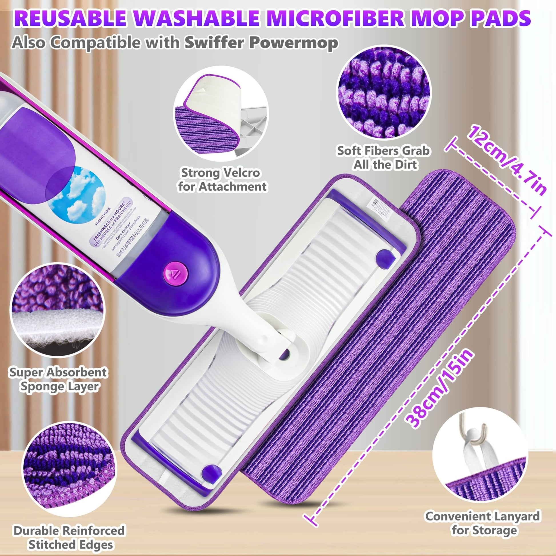 Microfiber Spray Mops for Floor Cleaning - SEVENMAX Dry Wet Floor Mop with Sprayer 3 Washable Pads fit Swiffer Powermop for Hardwood Laminate Tile Wood Vinyl Ceramic Home Kitchen Cleaning - Medaid International