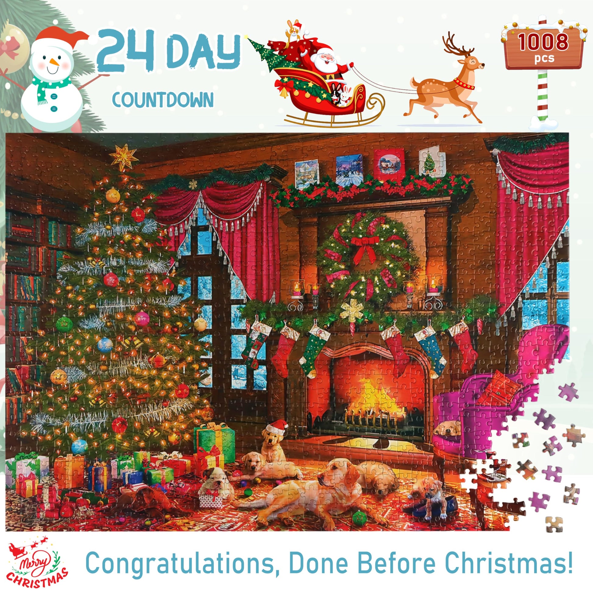 Bestbase Christmas Puppies Advent Calendar 2025 Jigsaw Puzzle - 24 Boxes Packing 1008 Pieces Holiday Puzzle for Adults and Kids, Christmas Countdown Puzzles Gift Decorations 27.5inx19.7in - Medaid International