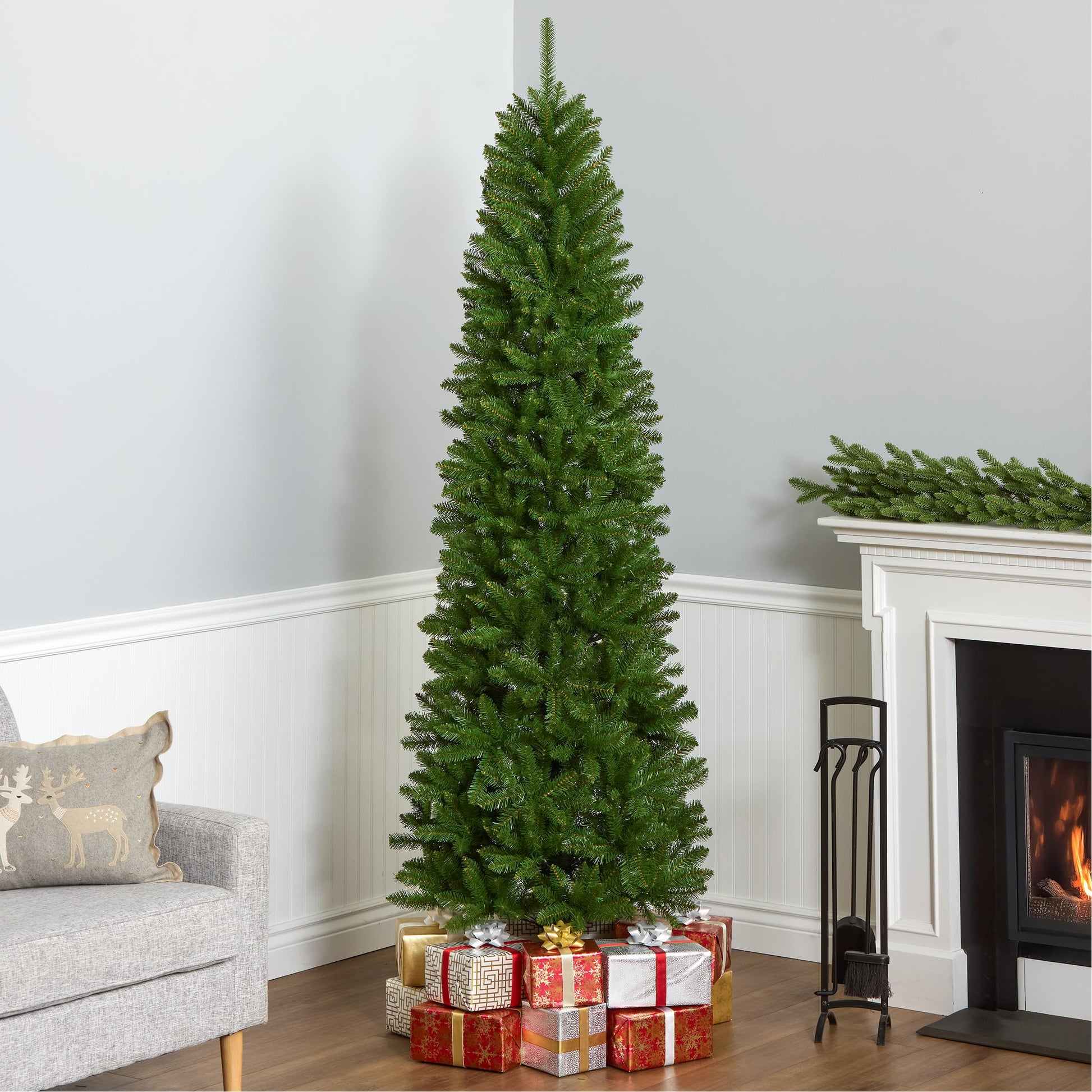 National Tree Company 7.5 ft Unlit Kingswood Fir Slim Artificial Christmas Tree, 1,075 Tips, Includes Stand, Green - Medaid International