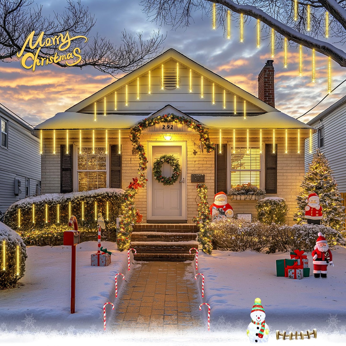 JMEXSUSS Solar Meteor Shower Lights Outdoor, 8 Tube 144 LEDs Warm White Solar Christmas Lights for Tree Eave Xmas Holiday Party Patio House Wedding Decor - Medaid International