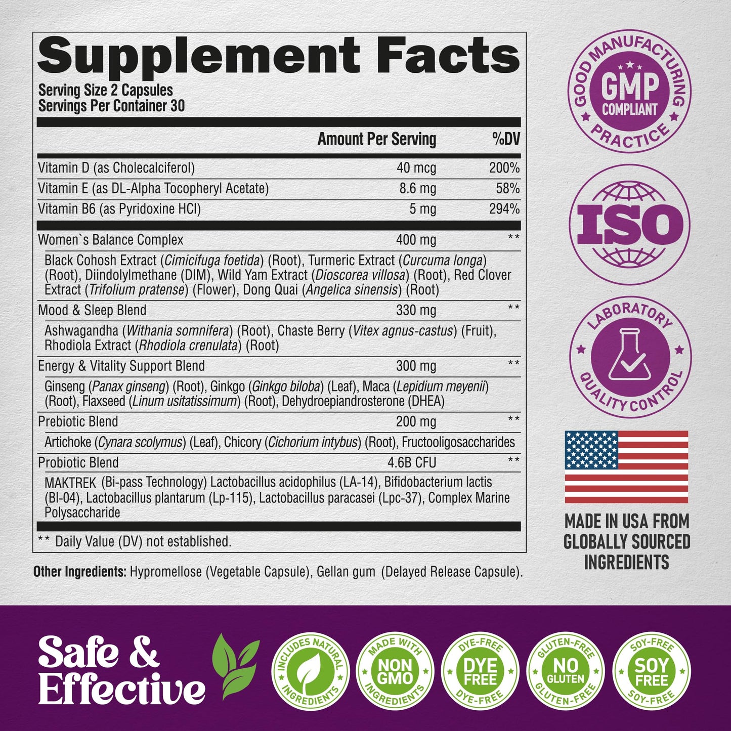 Menopause Supplements for Women - Dong Quai, Black Cohosh, Pre & Probiotics - Sweats & Hot Flashes Relief - Digestion, Sleep & Mood Support - 25-in-1 Perimenopause Complex - Made in USA - 60 Capsules - Medaid International