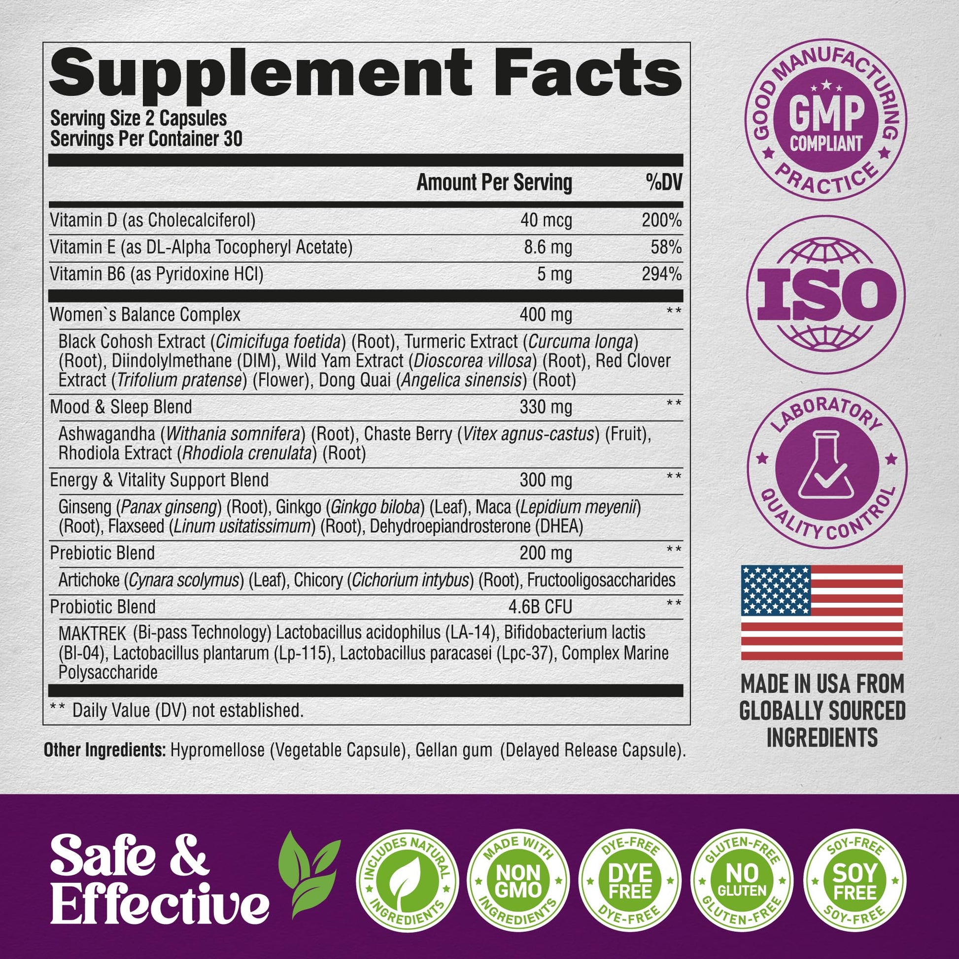 Menopause Supplements for Women - Dong Quai, Black Cohosh, Pre & Probiotics - Sweats & Hot Flashes Relief - Digestion, Sleep & Mood Support - 25-in-1 Perimenopause Complex - Made in USA - 60 Capsules - Medaid International