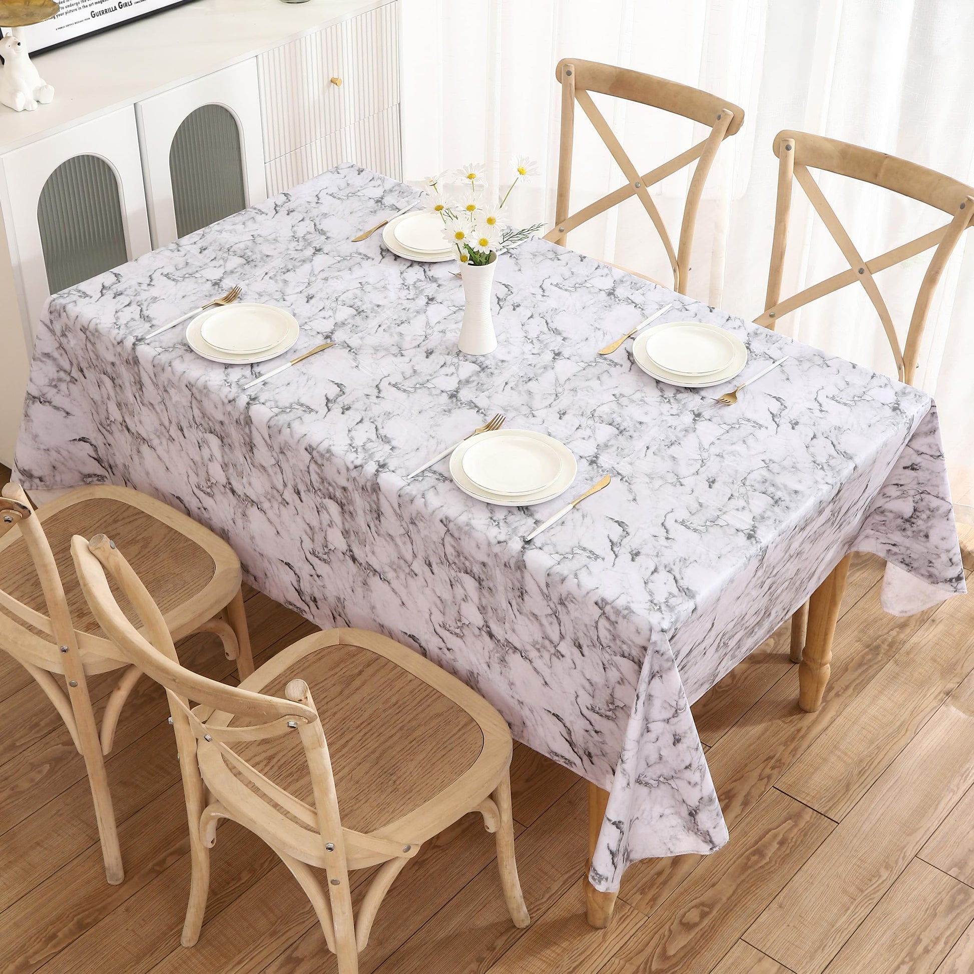 Heavy Duty Vinyl Tablecloth with Flannel Backing Waterproof Oil-Proof Plastic Table Cloth Stain-Resistant Wipeable Rectangle or Square Table Cover for Indoor and Outdoor (Marble, 52X70 Inch) - Medaid International