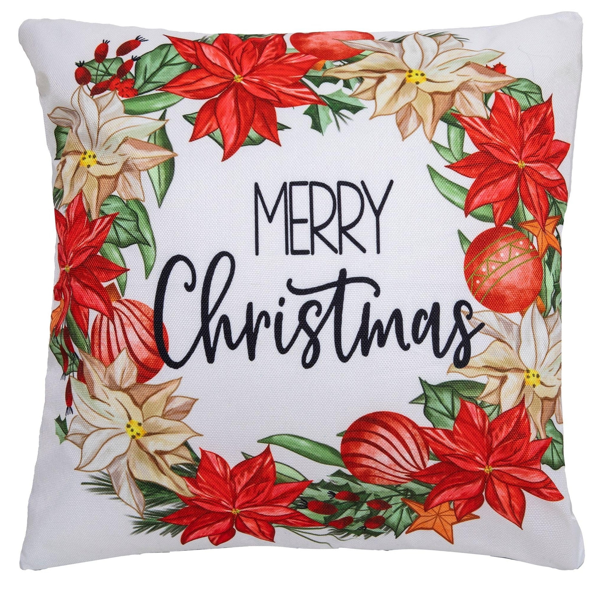Christmas Pillow Cover Poinsettia Wreath Decorative Holiday Cushion Case for Sofa and Living Room Merry Christmas Throw Pillow Cover - Medaid International