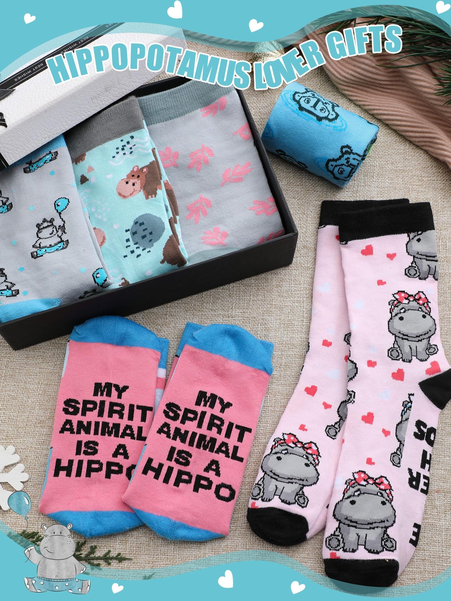 Shyyween 6 Pairs Funny Hippo Lover Gift for Women Men Novelty Animal Themed Cotton Crew Socks Xmas Stuffers Holiday Gift for Hippo Lover - Medaid International