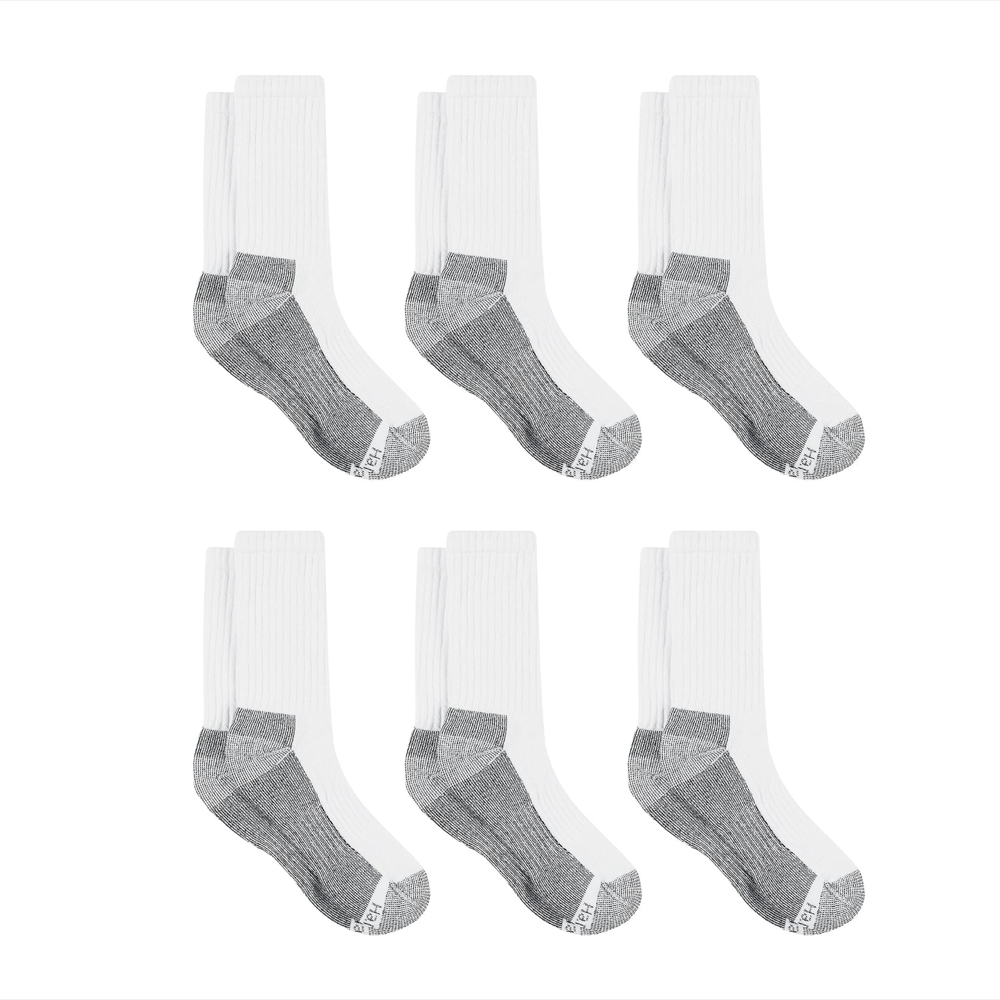 Hanes mens Crew Socks, 6-pair Pack Work Sock, White, 6 12 US - Medaid International