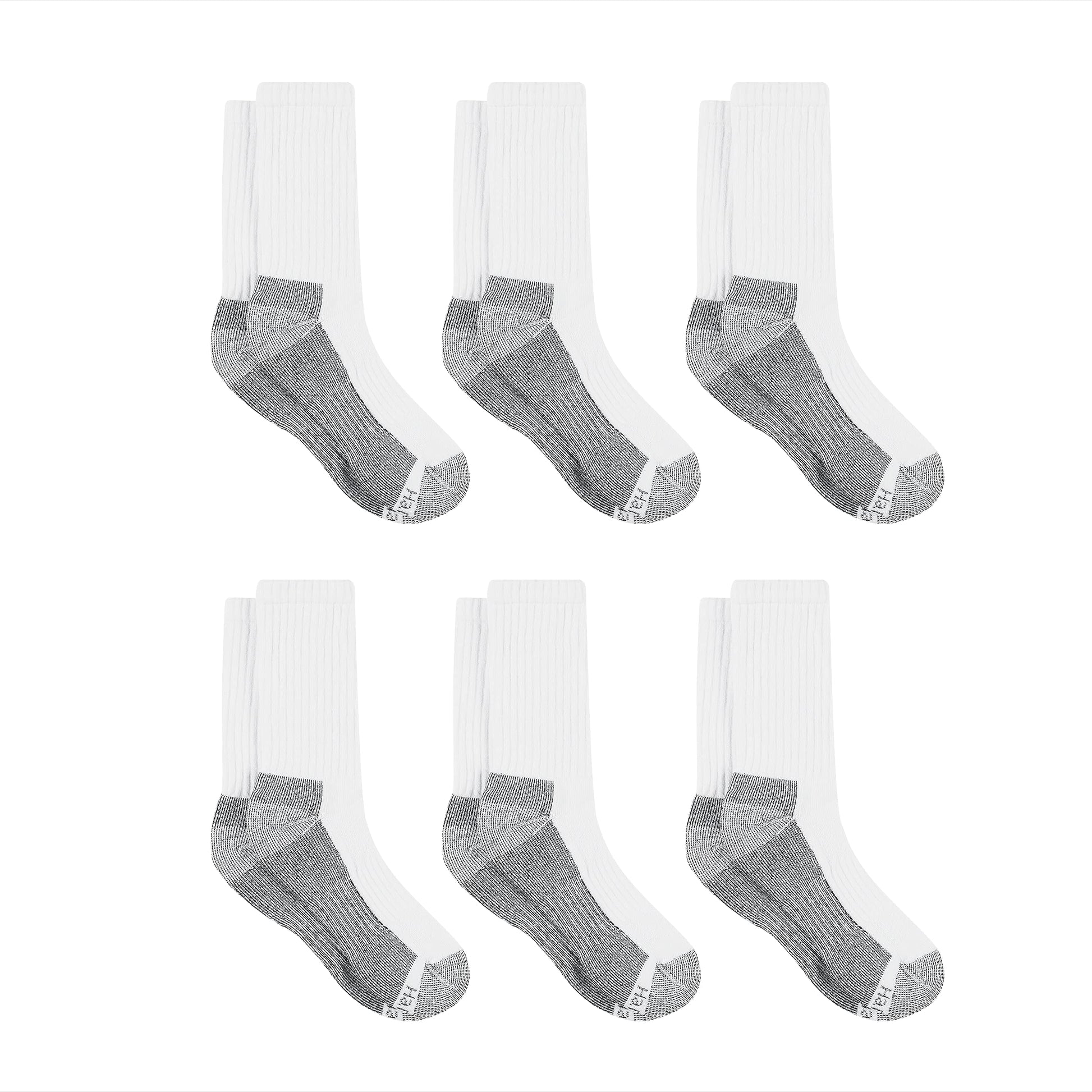 Hanes mens Crew Socks, 6-pair Pack Work Sock, White, 6 12 US - Medaid International