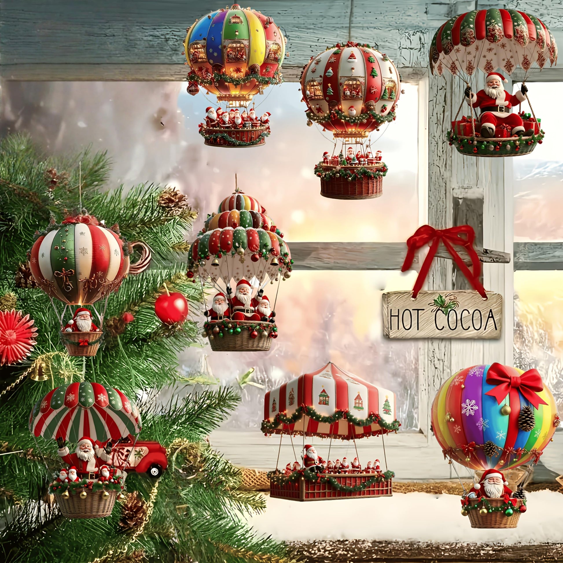 10pcs Santa Claus Parachute Handmade Ornament Set - Classic Christmas Decorations for Home and Garden, Festive - Medaid International