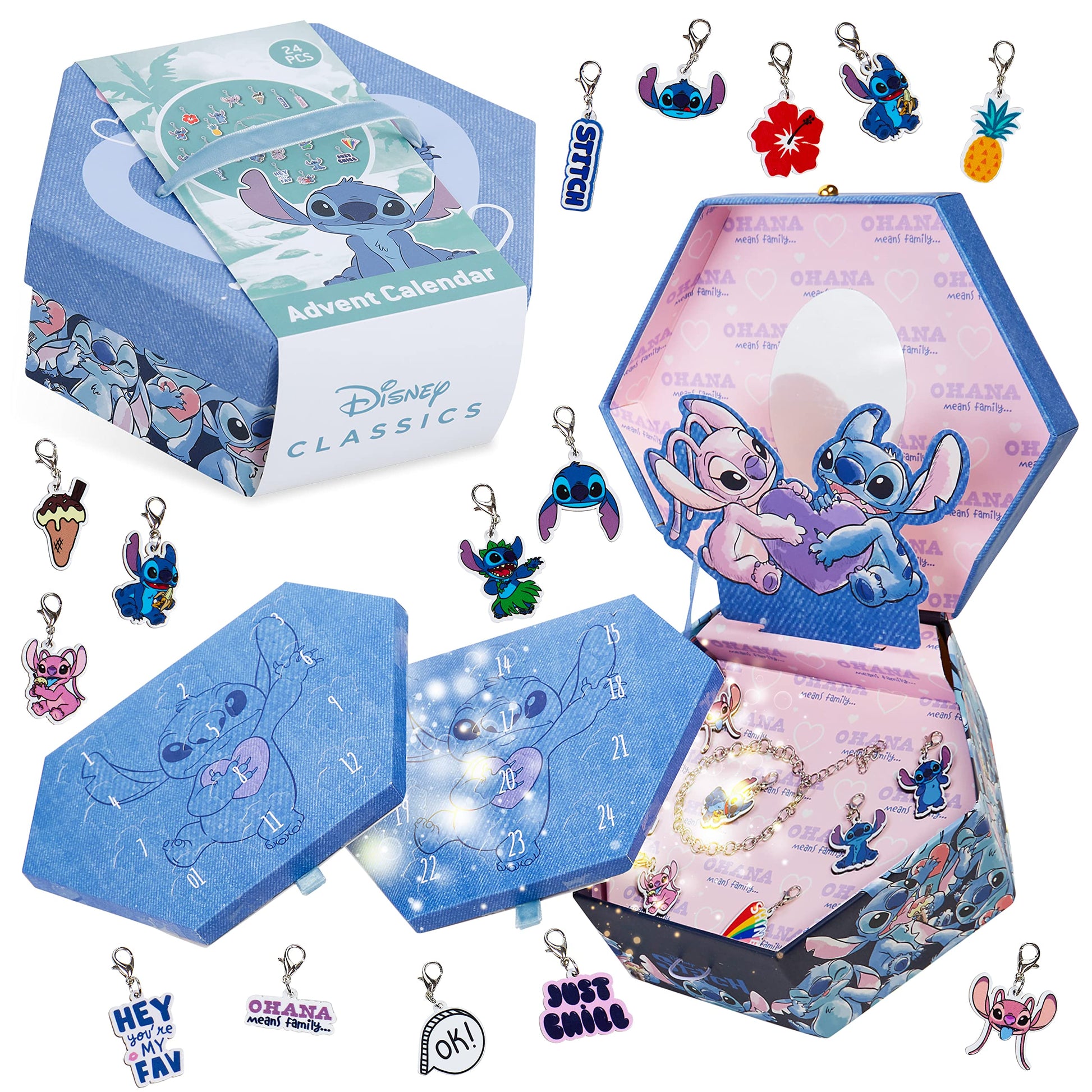 Disney Stitch Jewelry Advent Calendar 2025 for Girls, 24-Day Countdown with 23 Charms, 1 Bracelet, Christmas Surprise Calendar, Gifts for Girls (Stitch Jewellery) - Medaid International