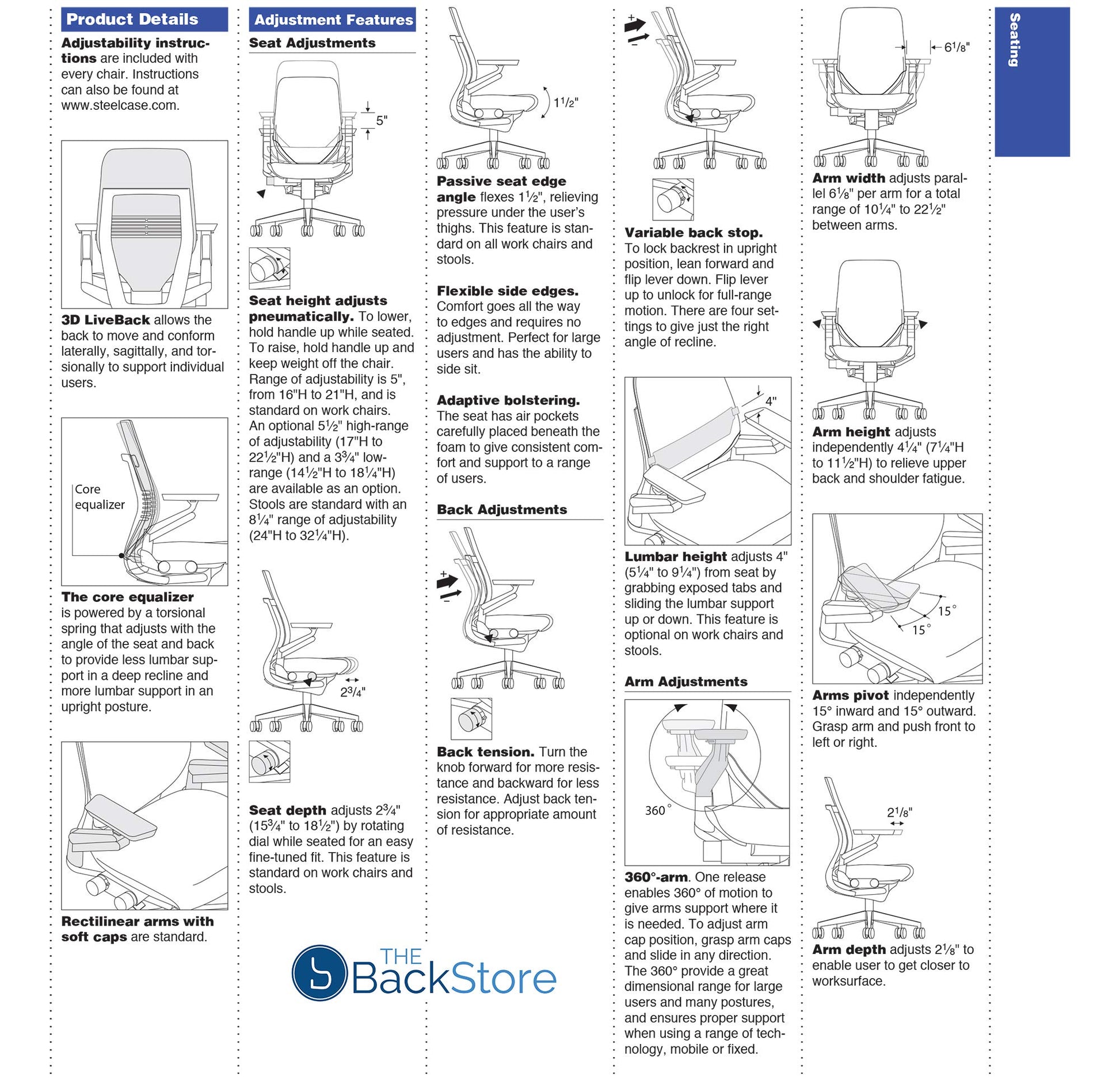 Steelcase Gesture Office Desk Chair with Headrest in Elmosoft Genuine Saddle L147 Leather Plus Lumbar Support High Black Frame wth Soft Hard Floor Casters - Medaid International