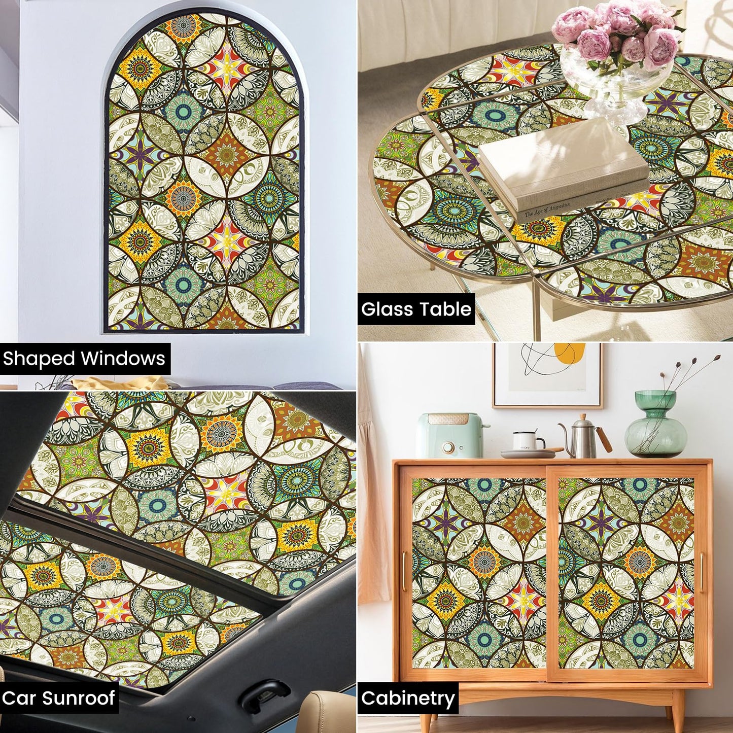 DKTIE Static Cling Decorative Window Film with Installation Tools Non Adhesive Privacy Film, Stained Glass Window Film for Bathroom Shower Door Heat Cotrol Anti UV, 17.7 x 78.7 Inch - Medaid International