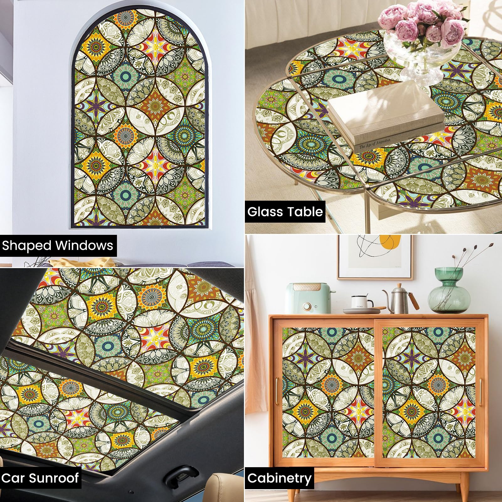 DKTIE Static Cling Decorative Window Film with Installation Tools Non Adhesive Privacy Film, Stained Glass Window Film for Bathroom Shower Door Heat Cotrol Anti UV, 17.7 x 78.7 Inch - Medaid International