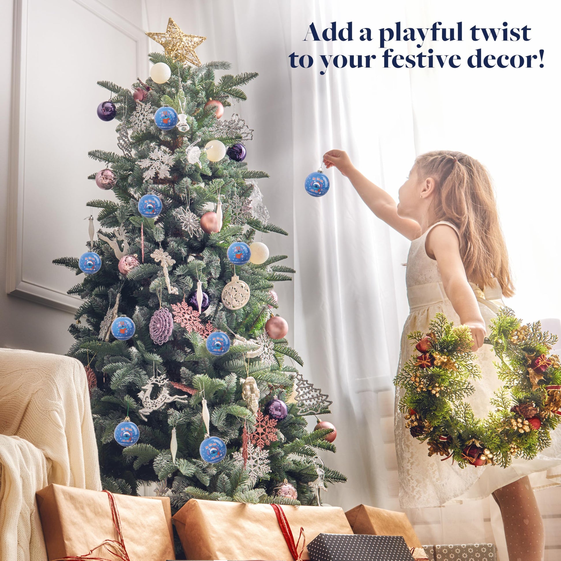 Disney Stitch Christmas Ornaments Set, Pack of 10 Tree Decorations, Hanging Ball Ornaments for Christmas Decorations, Cute Xmas Decor, Xmas Gifts - Medaid International