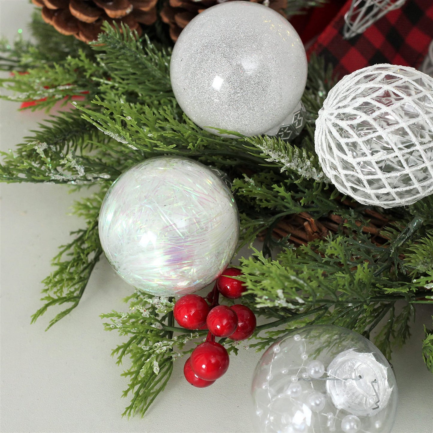 Clear Christmas Ball Ornaments, 30ct 2.36 Inch White Christmas Ornaments Balls for Christmas Tree with Delicate Stuff Shatterproof Hanging Xmas Tree Baubles Decorations for Wedding Christmas - Medaid International