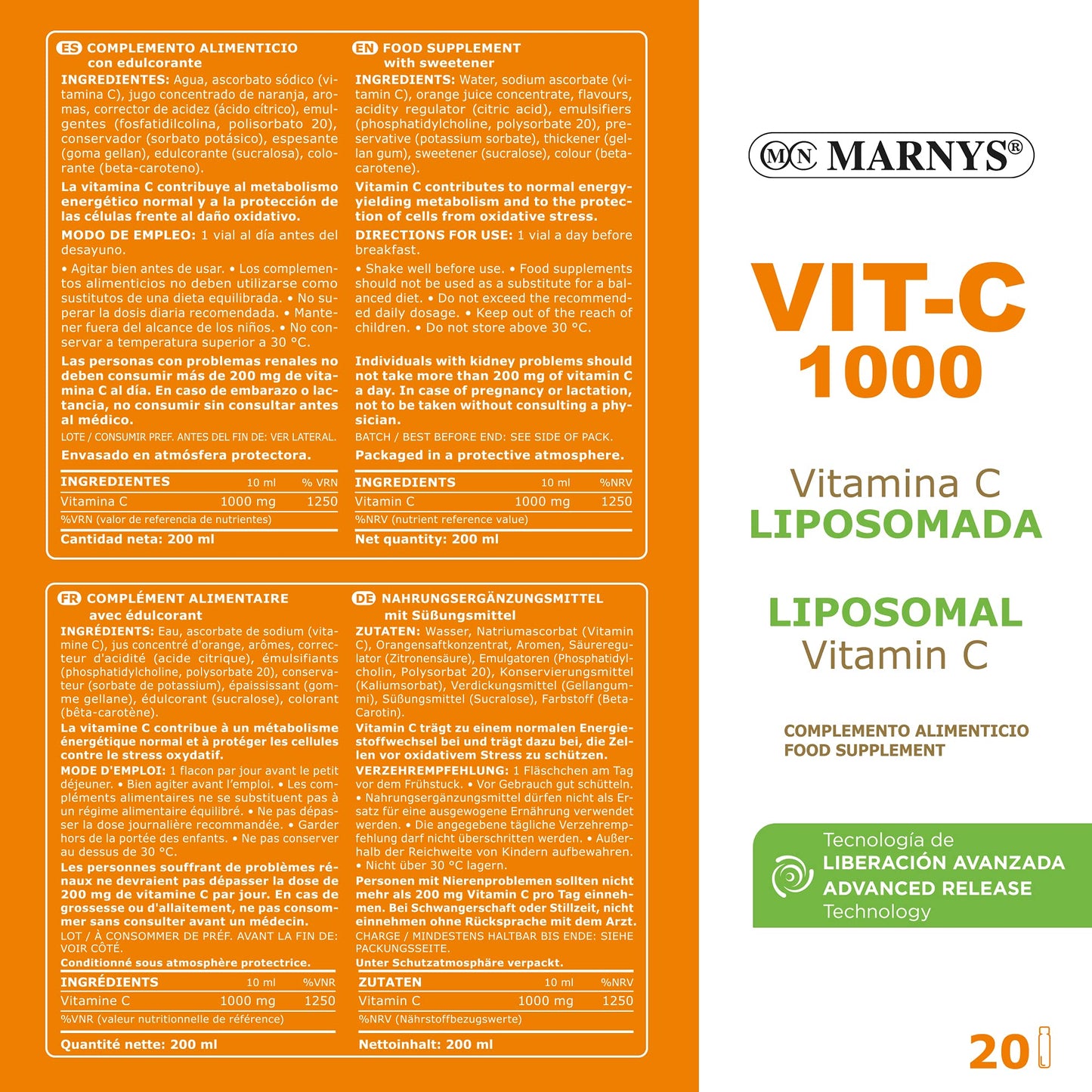 Marny's MARNYS Vitamin C 1000 20vial, Black, Standard - Medaid International
