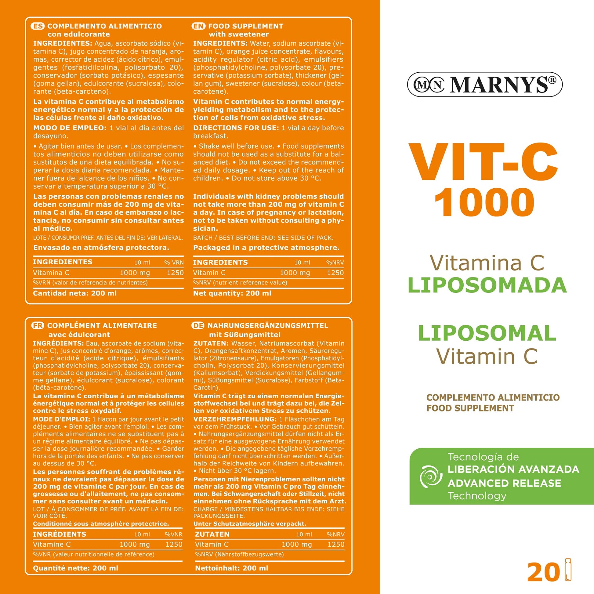 Marny's MARNYS Vitamin C 1000 20vial, Black, Standard - Medaid International