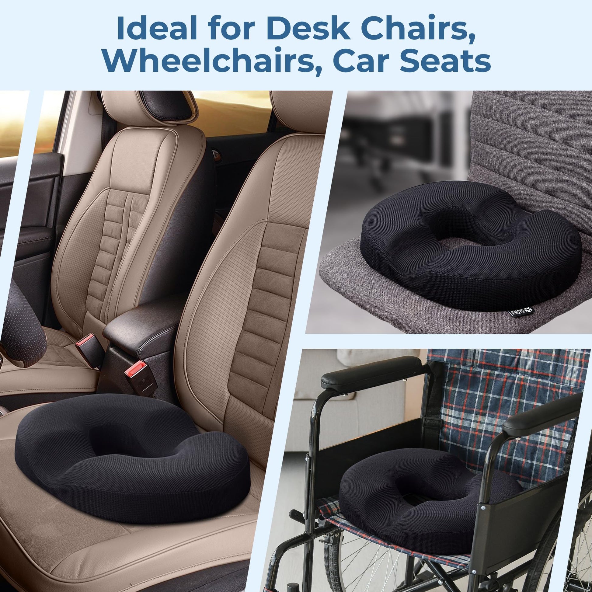 5 STARS UNITED Donut Pillow Hemorrhoid Tailbone Cushion – Large Cushion for Pain Relief – Coccyx, Prostate, Sciatica, Pelvic Floor, Pressure Sores, Pregnancy, Postpartum Recovery, Black - Medaid International