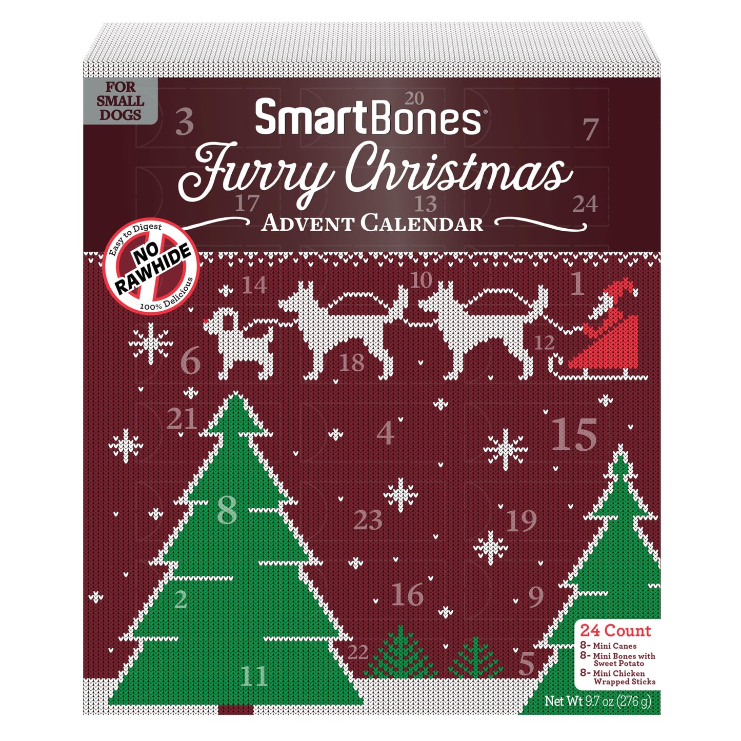 SmartBones Furry Christmas Advent Calendar Chews for Small Dogs, 24 Count, Treat Your Dog to Easy-to-Digest, Rawhide-Free Mini Bones, Candy Canes and Mini Sticks - Medaid International