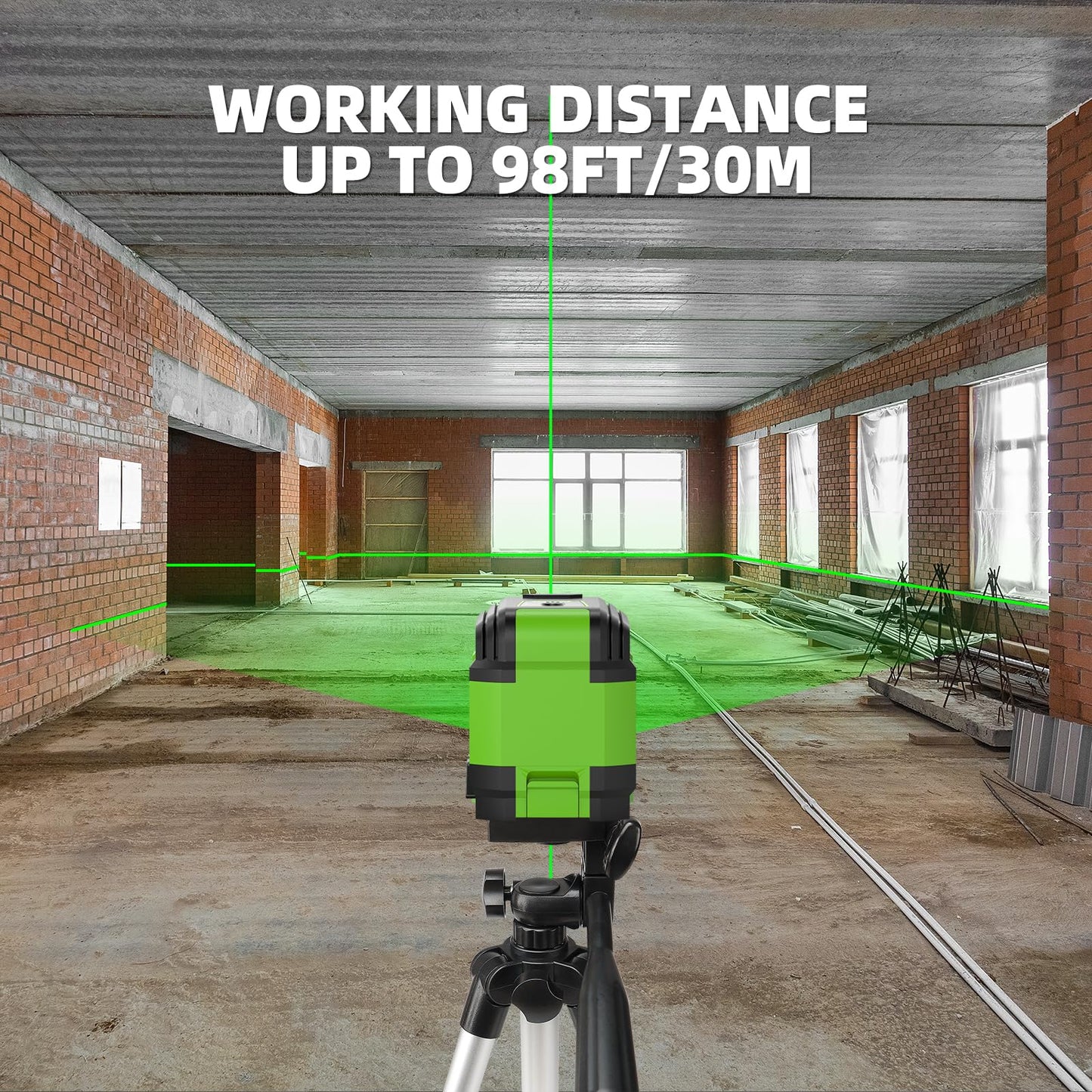 Laser Level with Tripod, HUEPAR 98Ft Self Leveling Laser Level Green Line Laser Cross Line Laser Leveler Tool for Picture Hanging, Tile, Home Renovation, Indoor Project, Battery&Carrying Bag Included - Medaid International