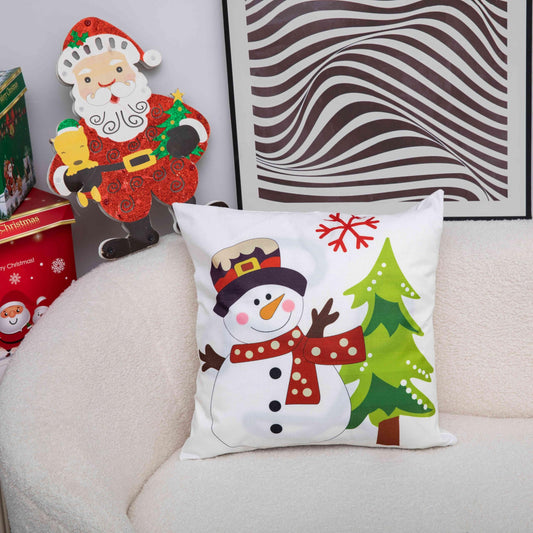 Christmas Snowman Pillow Cover Festive Winter Cushion Case with Tree and Snowflake for Sofa and Living Room - Medaid International