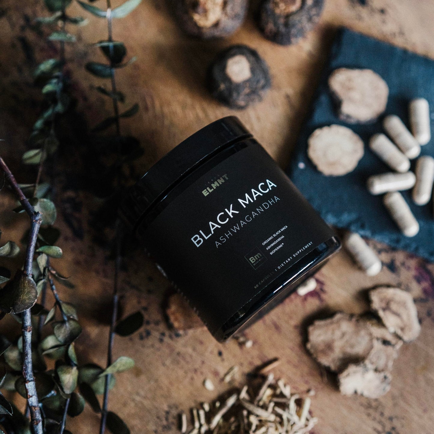 ELMNT 40,000mg 40x Strength Organic Black Maca Root w. Ashwagandha - #1 Highest Potency Black Maca Root Capsules for Men Supplement 40:1 Extract - 100% Pure Maca Peruana Maca Powder Pills Gelatinized - Medaid International