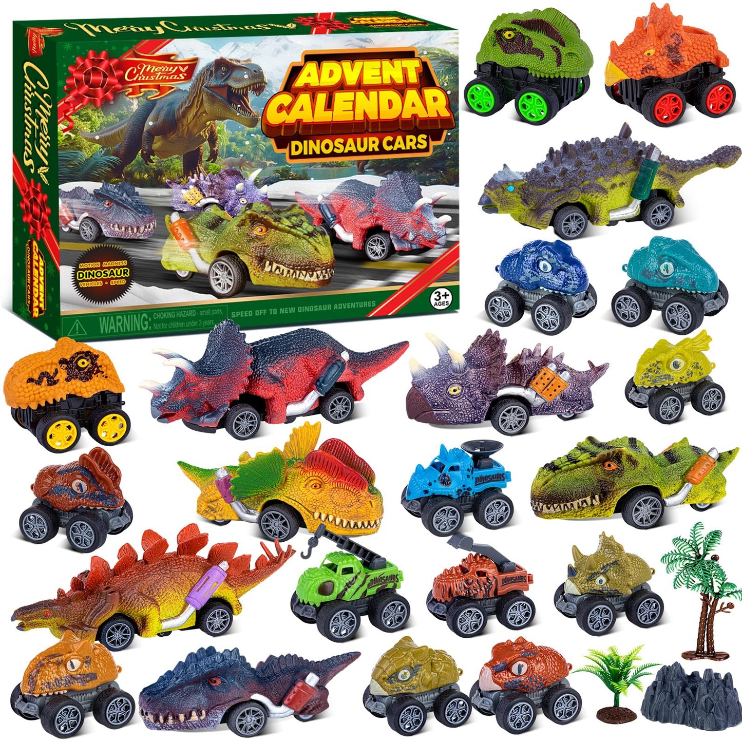 2025 Dinosaur Cars Advent Calendar for Boys Kids, 24 Days Monster Truck Christmas Countdown Calendar Pull Back Cars Set for Boys, Christmas Holiday Gift & Party Favor for Dinosaur Lovers - Medaid International