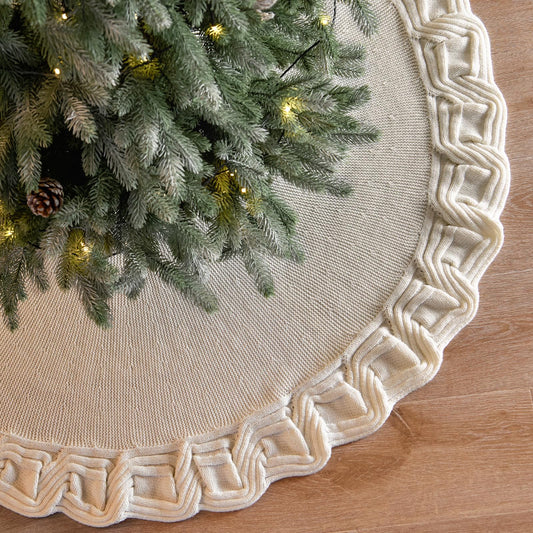 KHOYIME White Knitted Christmas Tree Skirt 36 Inches, Rustic Vintage Large Xmas Tree Rug Skirt Chunky Thick Knit Boho Under Tree Skirt, Farmhouse Indoor Holiday Decorations New Year Home Party Decor - Medaid International