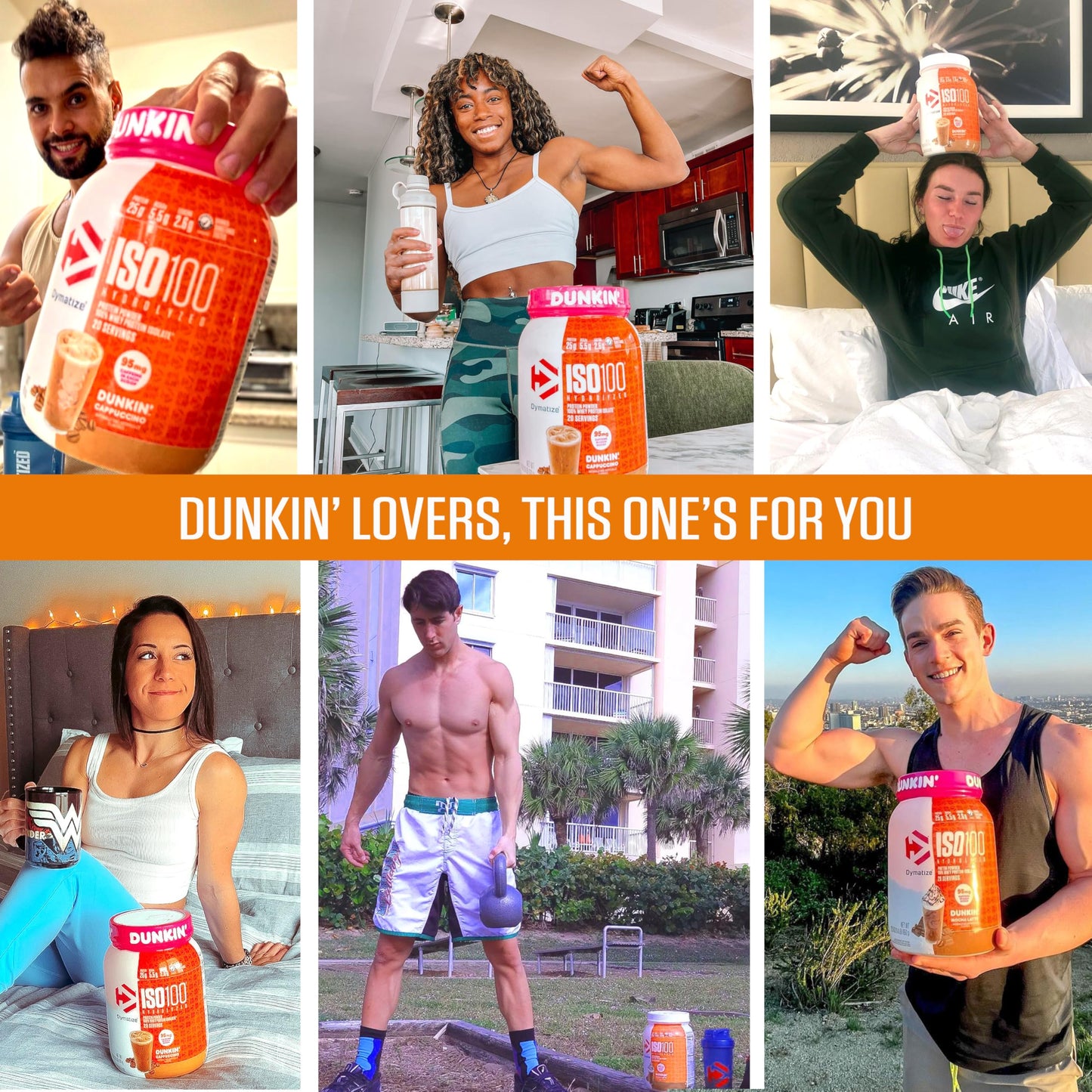 Dymatize x Dunkin' Cappuccino ISO100 Whey Protein Powder, 95mg Caffeine, 25g of Protein5.5g BCAAs, 120 Cal., Gluten Free, 1g Fat, 1g Sugar, 2g Carb (20 Servings) - Medaid International