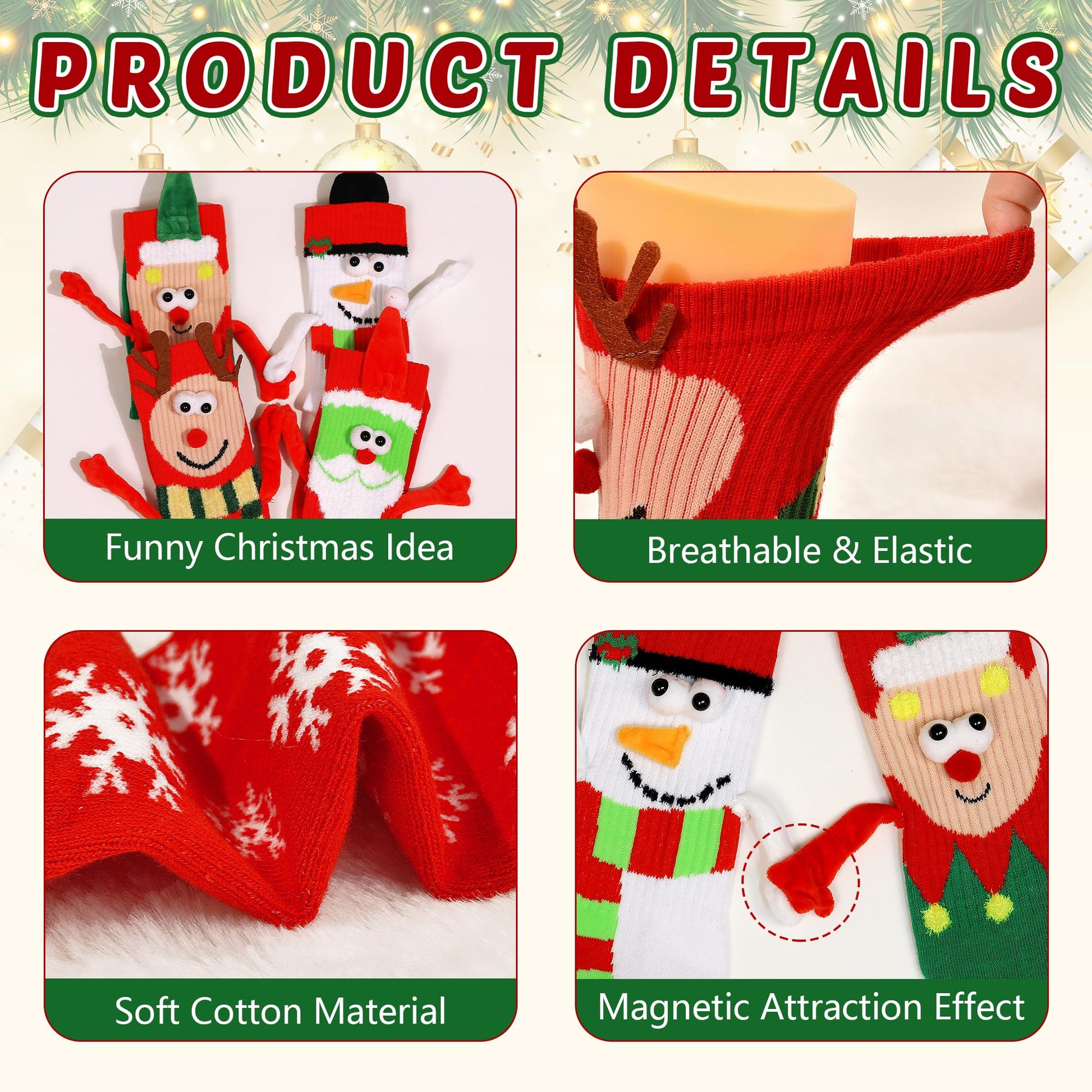 Itscolofy 4 Pairs Funny Christmas Socks, Magnetic Hand Holding Socks, Christmas Stocking Stuffers for Women Men Couples, White Elephant Exchange Gifts, Xmas Secret Santa Gag Gifts - Medaid International