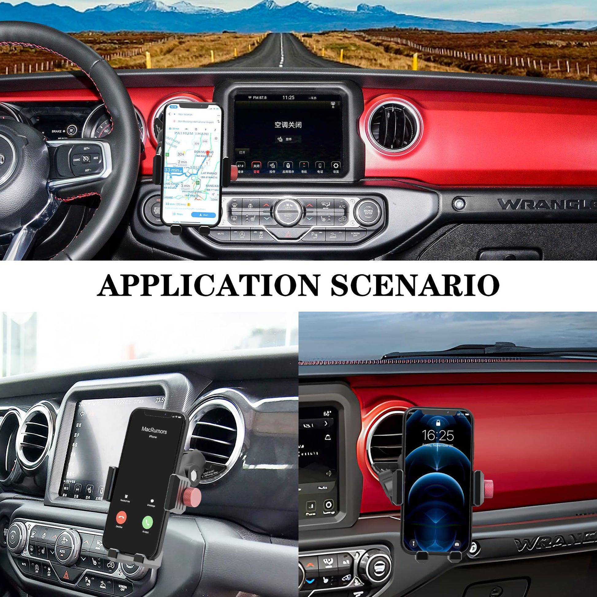 Upgraded Vent Aluminum Phone Mount for Jeep Wrangler JL & Gladiator JT (2018-2023) & Sahara, Car Vent Phone Holder with 360° Rotation Full Metal Arm 20x Super Strong Phone Stand for all Smartphones - Medaid International