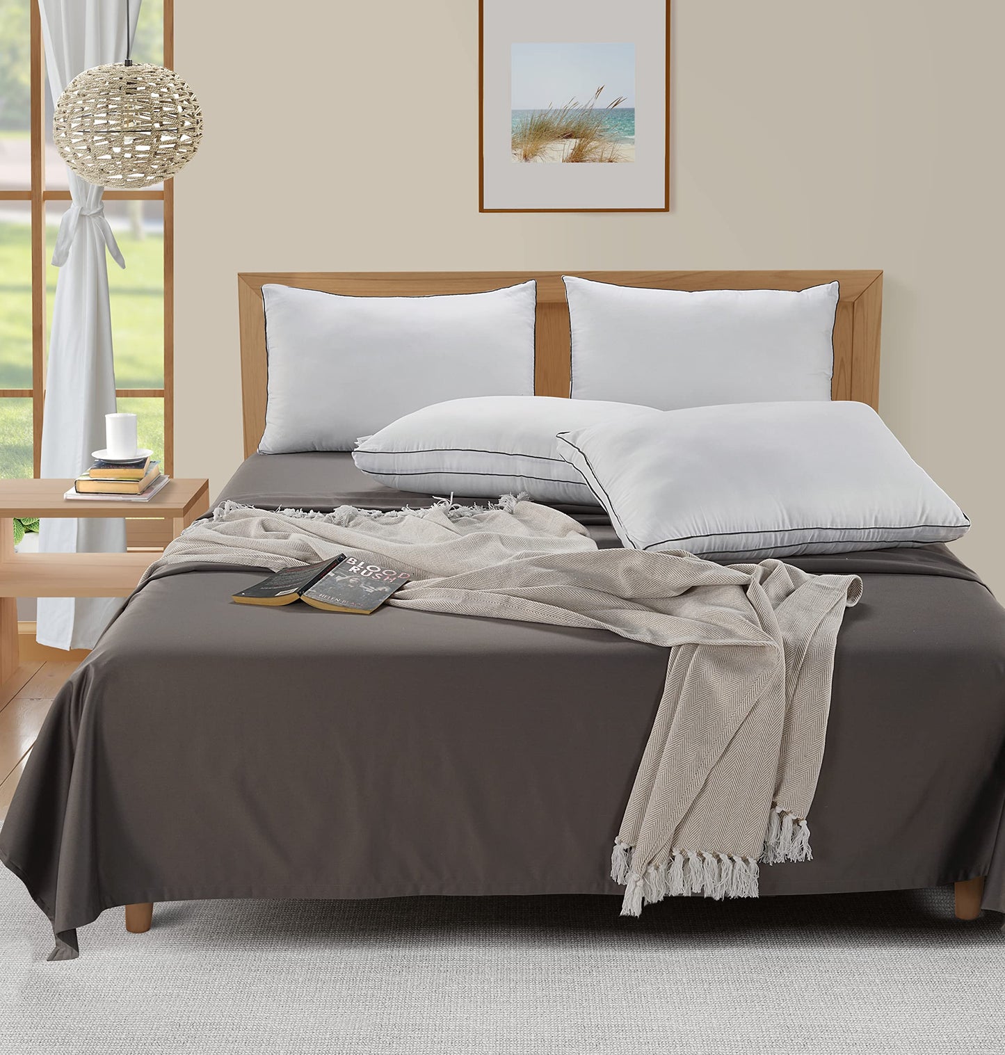 LANE LINEN Pillows Standard Size Set of 4 - Medium Soft Support Gusseted Hotel Quality Pillows for Sleeping, Oeko Tex Certified, Down Alternative Perfect for Back, Stomach or Side Sleepers - White - Medaid International