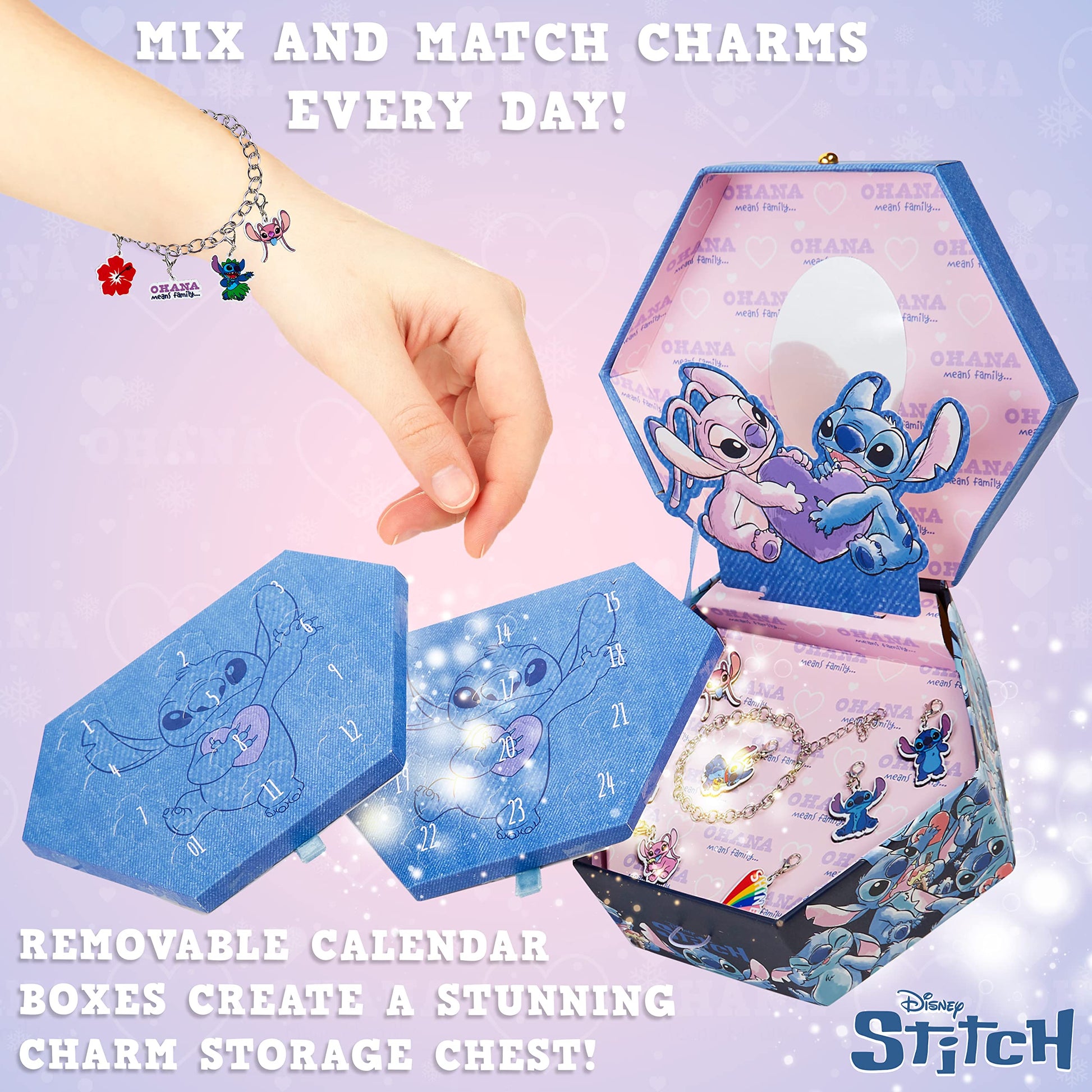 Disney Stitch Jewelry Advent Calendar 2025 for Girls, 24-Day Countdown with 23 Charms, 1 Bracelet, Christmas Surprise Calendar, Gifts for Girls (Stitch Jewellery) - Medaid International