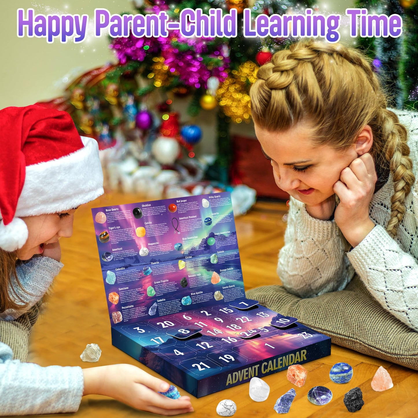 ZIZZ Advent Calendar 2025 Christmas - 24 Days Natural Rock Crystal Christmas Countdown Calendar for Kids Boys Girls Geology Stone Gemstone Learning Collection Kit Birthday Xmas Gift for Kid Teen Adult - Medaid International