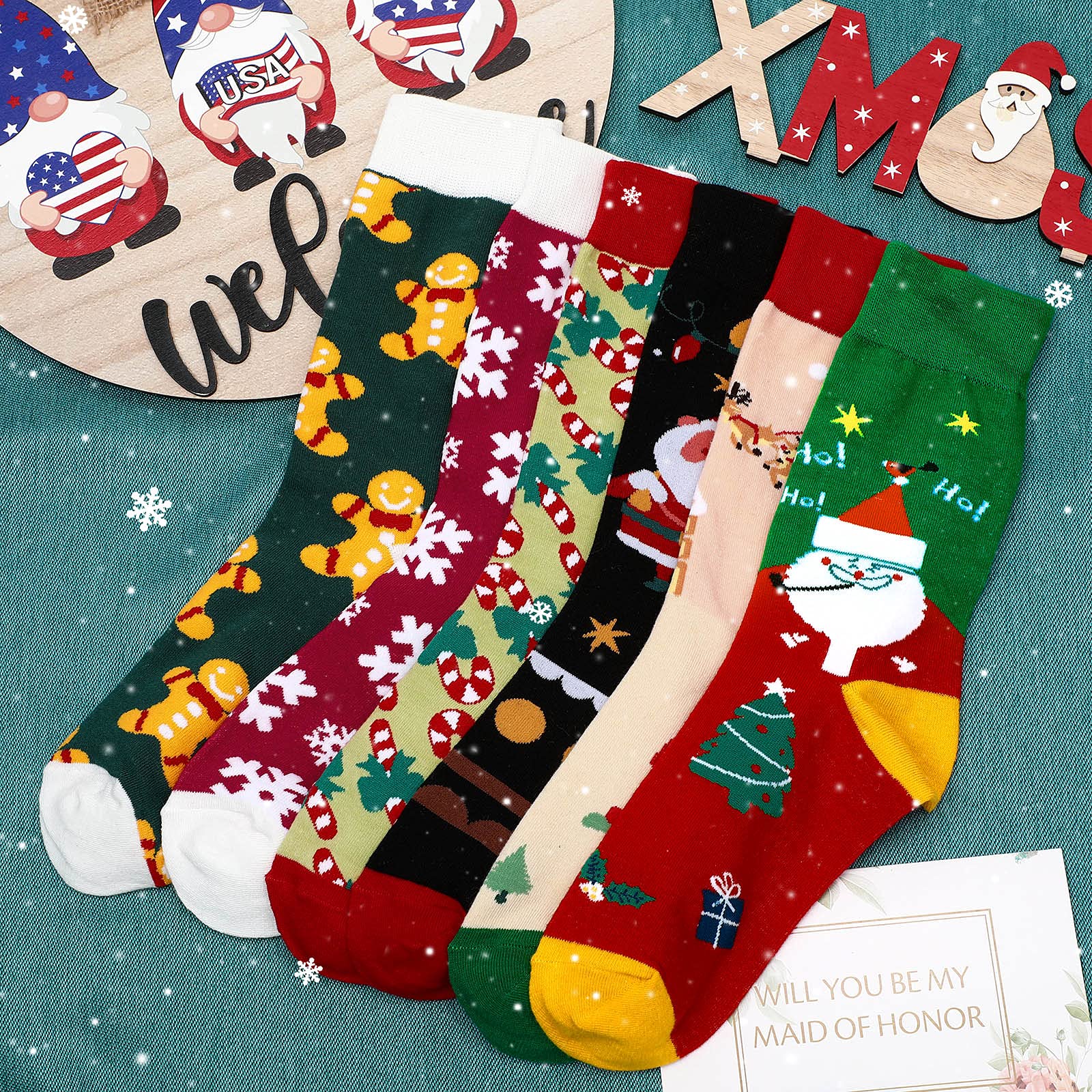 Vicenpal 6 Pairs Christmas Socks for Men and Women Colorful Fun Festive Novelty Stockings Xmas Cute Socks with Santa Snowflake Gingerbread Candy Canes Design - Medaid International