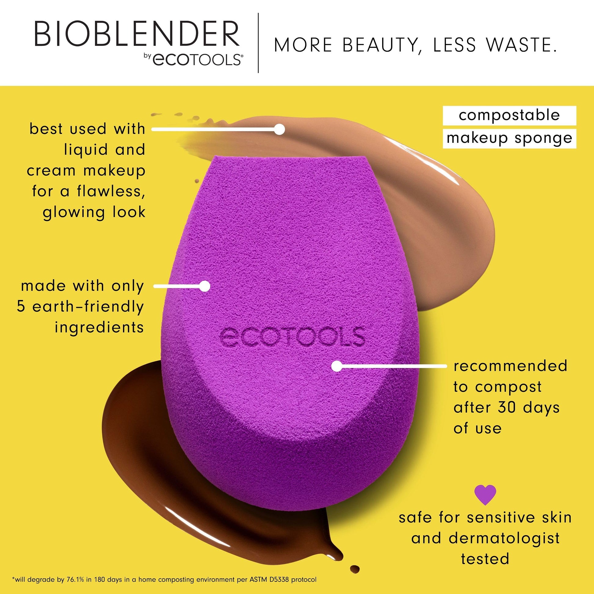EcoTools Bioblender Makeup Sponge, Compostable Makeup Blender, For Liquid & Cream Foundation, Sustainable, Seamless Application, Eco-Friendly Beauty Sponge, Cruelty-Free & Latex Free, 1 Count - Medaid International