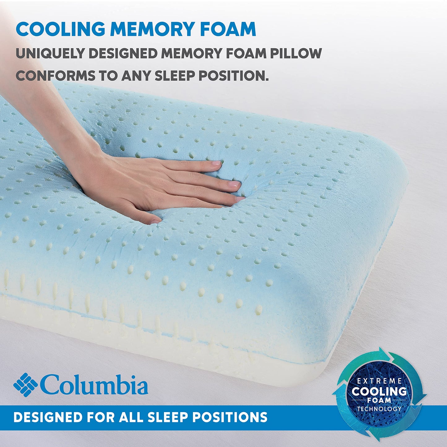 Columbia Cooling Gel Memory Foam Pillow - Comfortable and Supportive with Cooling & Breathable Features - Removable Washable Cover, Queen - Medaid International