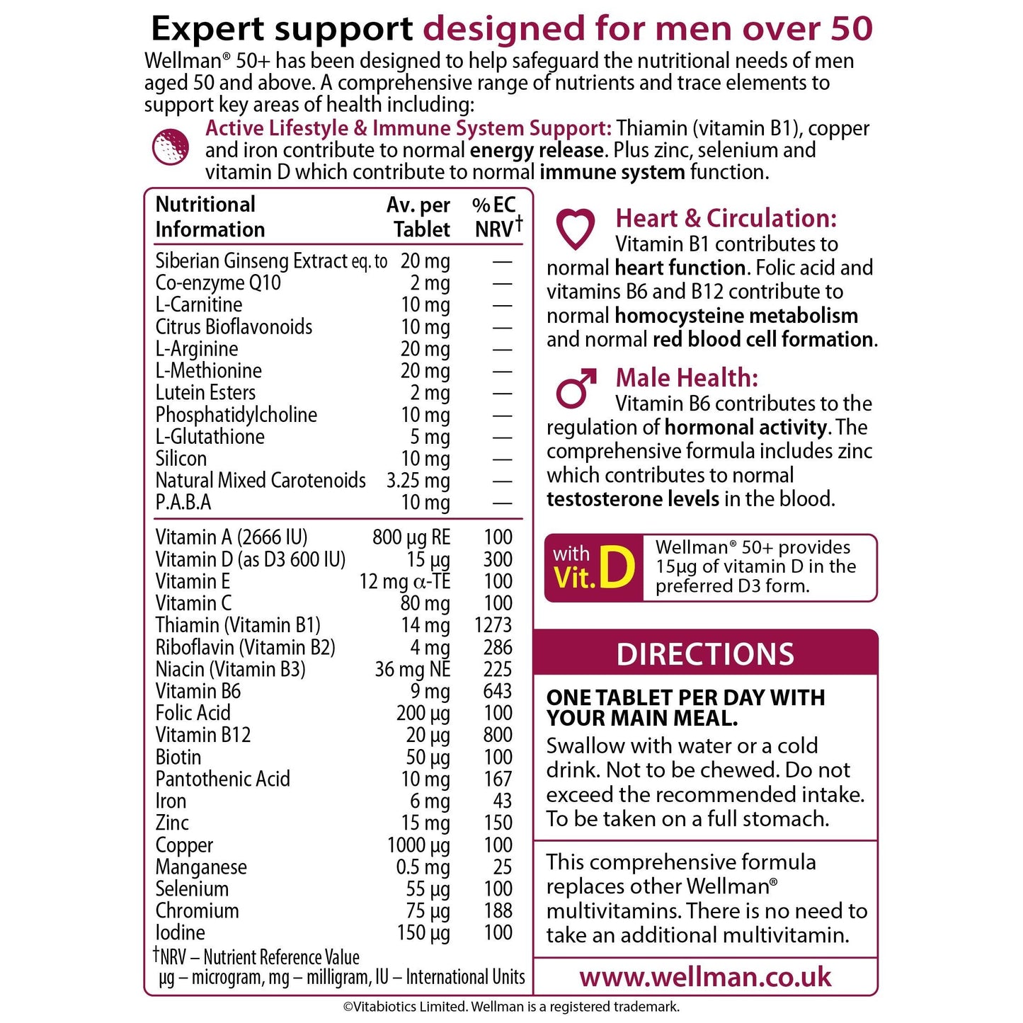 Wellman Vitabiotics 50+ Advanced Vitamin And Mineral Supplement 30 Tablets - Medaid International