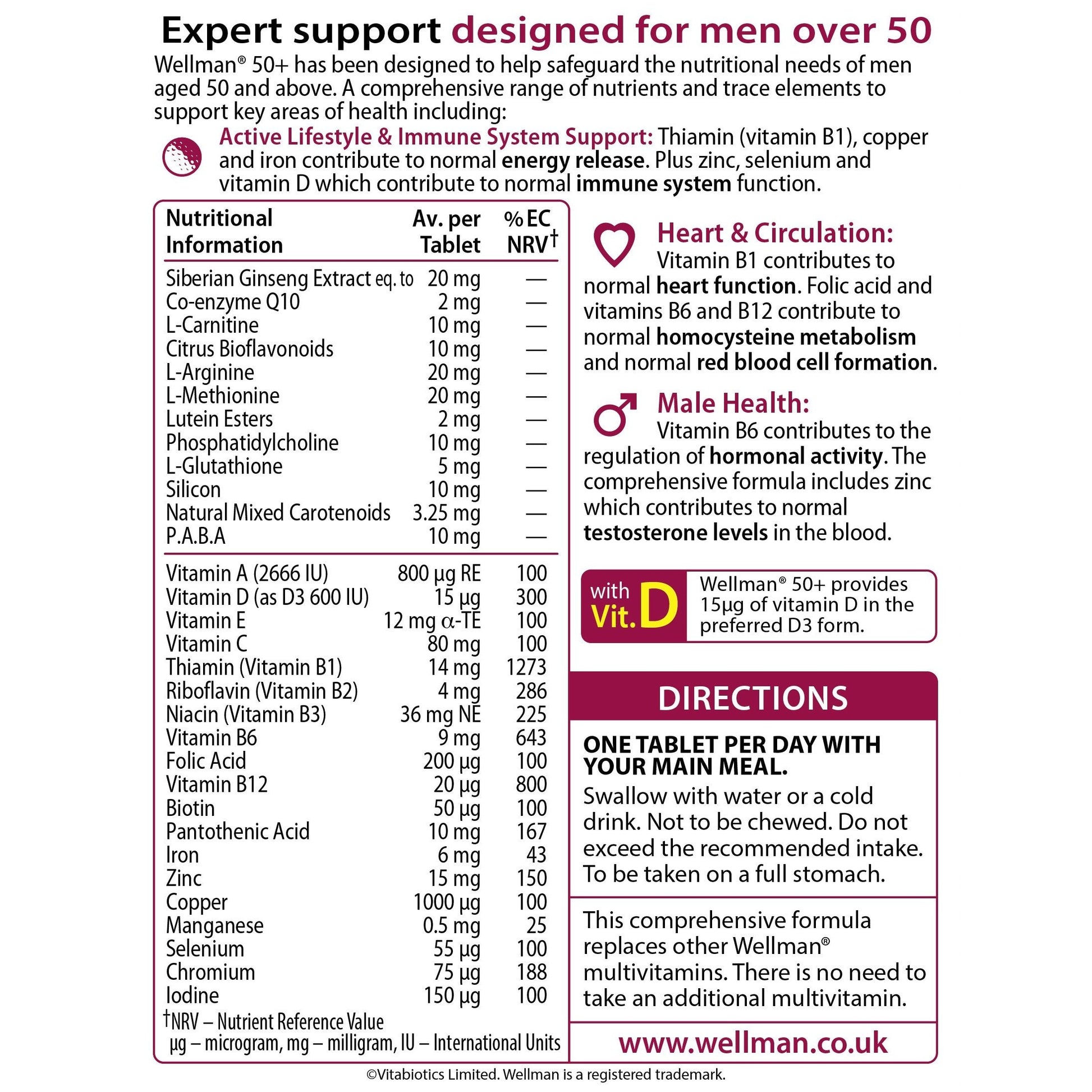 Wellman Vitabiotics 50+ Advanced Vitamin And Mineral Supplement 30 Tablets - Medaid International
