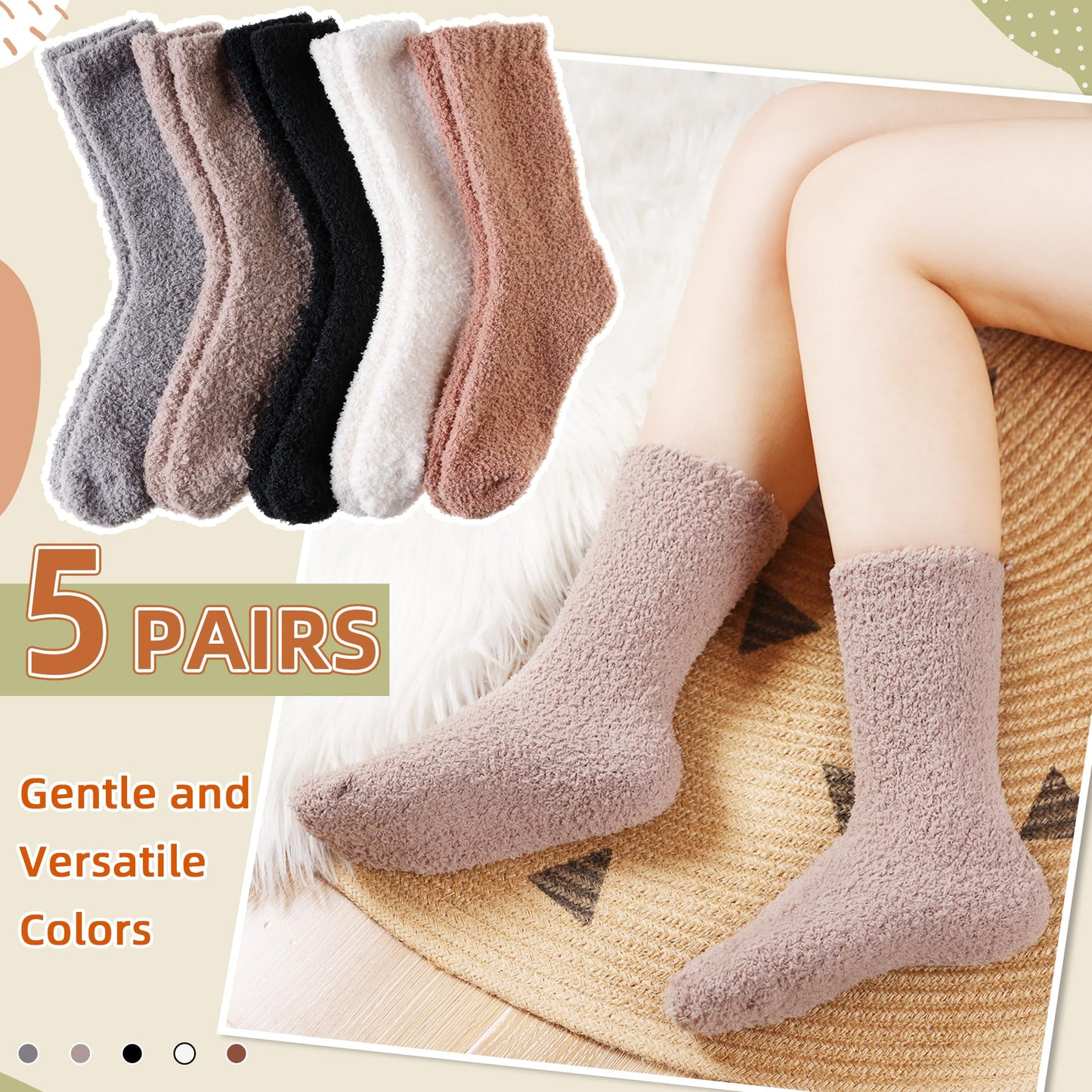 Velice Womens Fuzzy Socks Soft Cozy Fluffy Slipper Winter Warm Plush Sleeping Christmas Socks(Black/Grey) - Medaid International