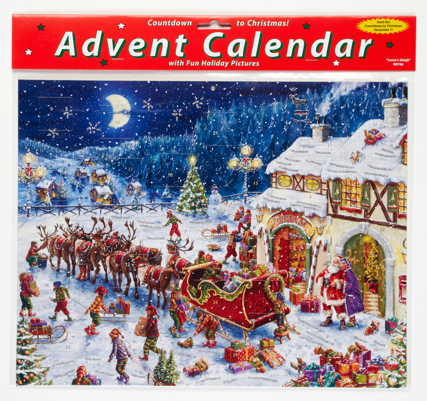 Santa's Sleigh Advent Calendar (Countdown to Christmas) with Holiday Pictures by Vermont Christmas Company - Medaid International