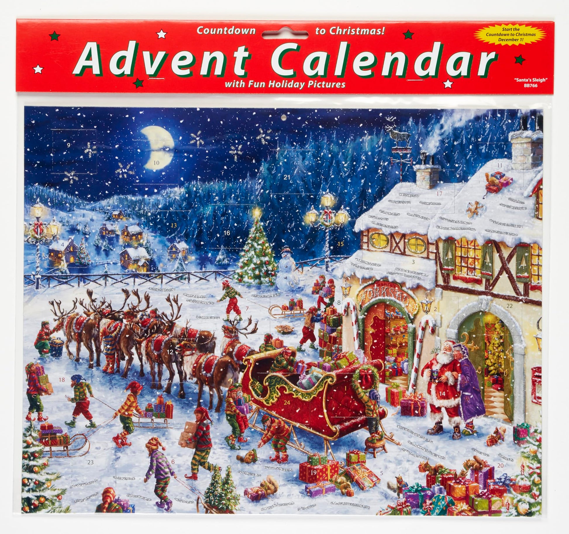 Santa's Sleigh Advent Calendar (Countdown to Christmas) with Holiday Pictures by Vermont Christmas Company - Medaid International
